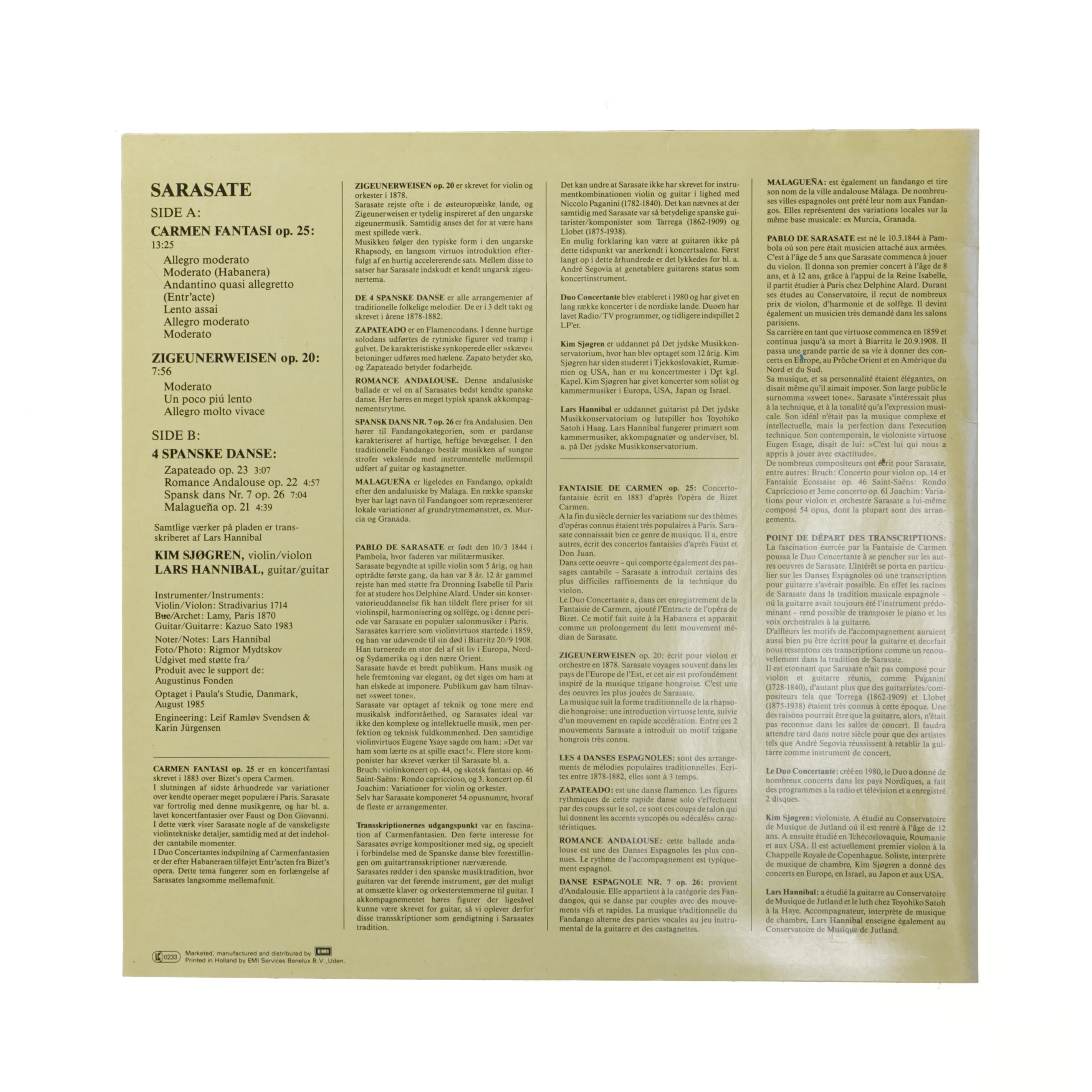 Sarasate vinylplade med klassisk musik fra EMI