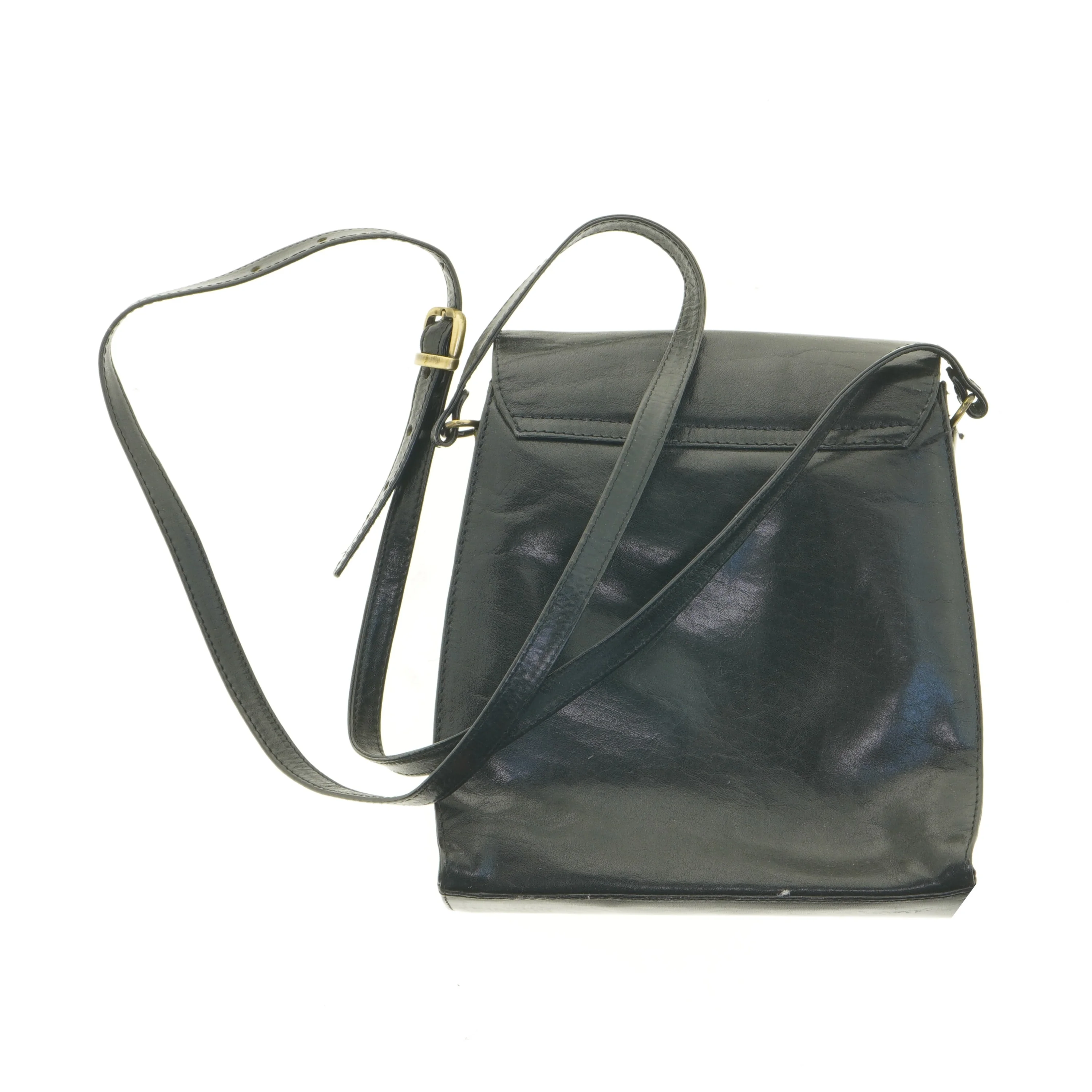 Sort skind skuldertaske (str. 20 x 7 x 23 cm)