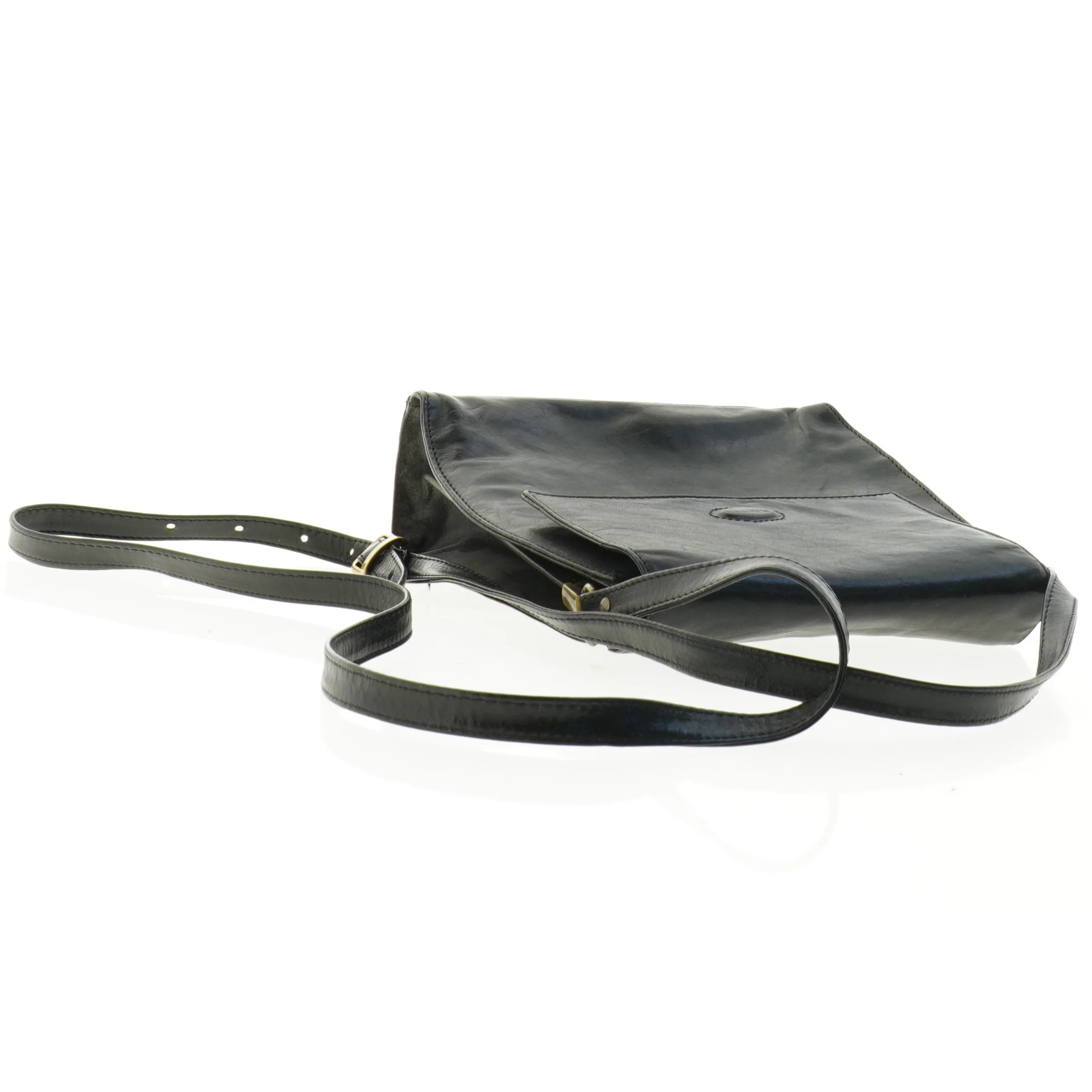 Sort skind skuldertaske (str. 20 x 7 x 23 cm)