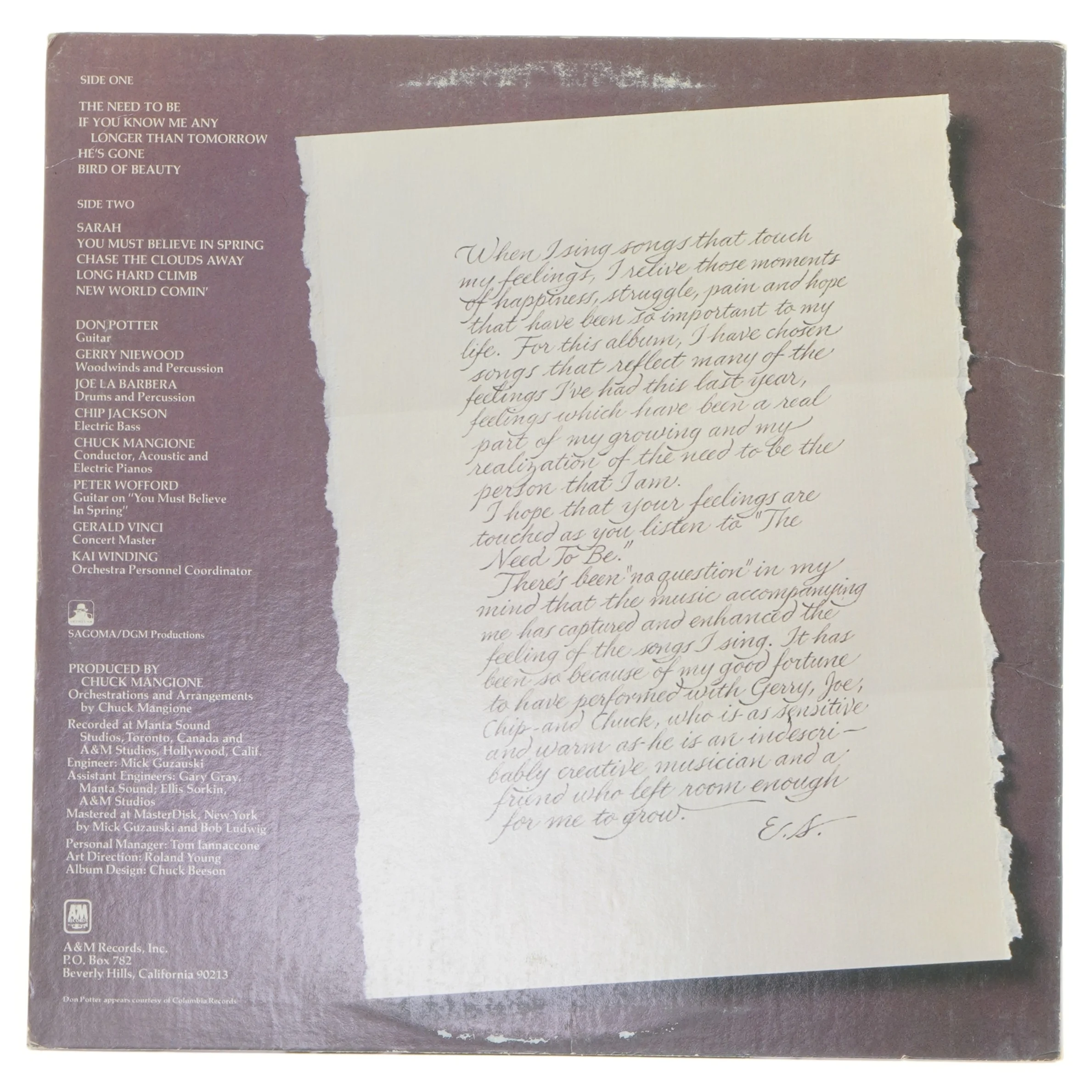 Esther Satterfield - The Need To Be LP fra A&M Records