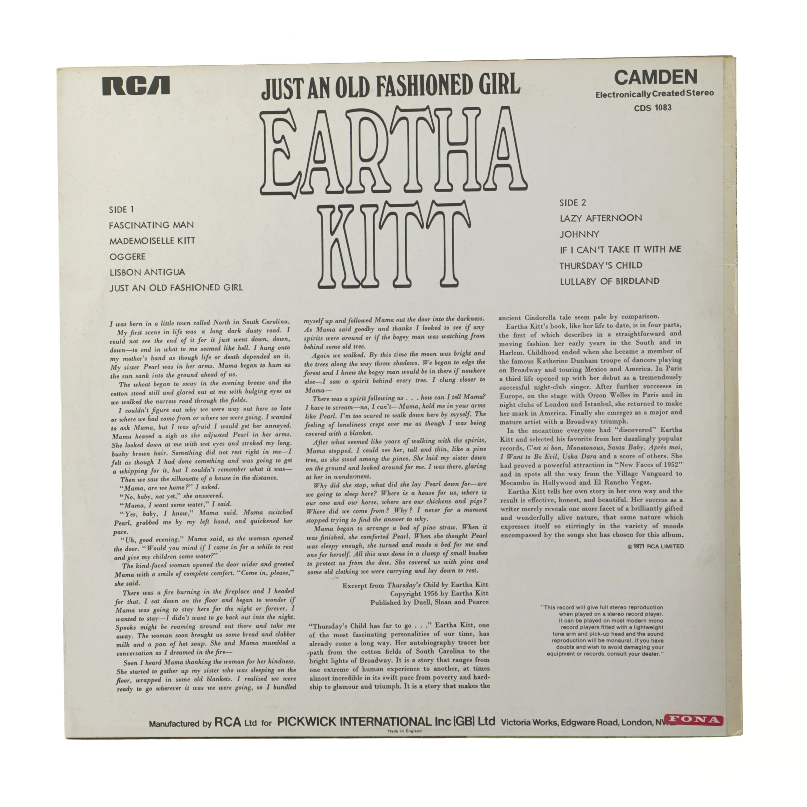 Eartha Kitt LP - Just an Old Fashioned Girl fra RCA