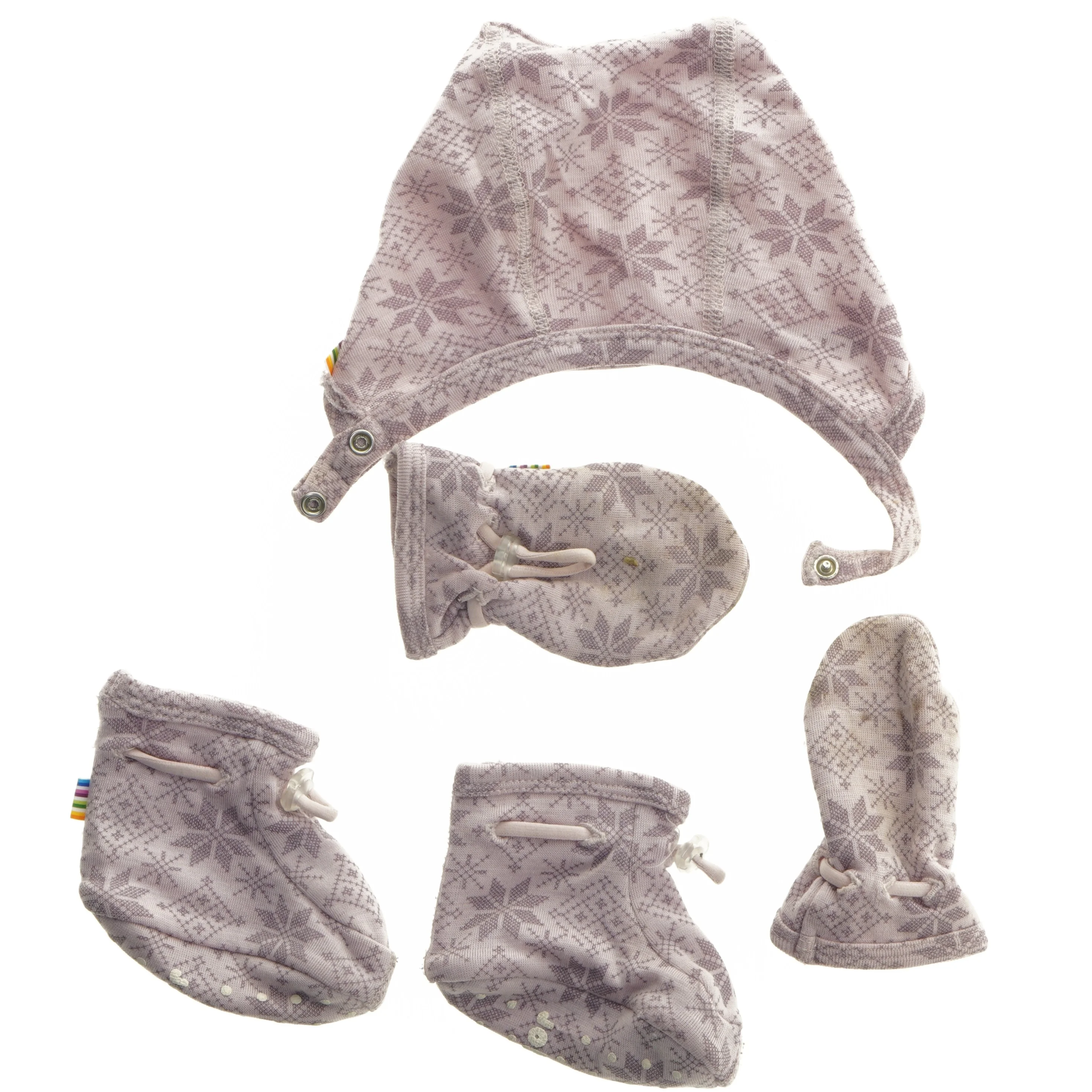 Joha uld sæt hue, vanter og futsko  (0-6 mdr)