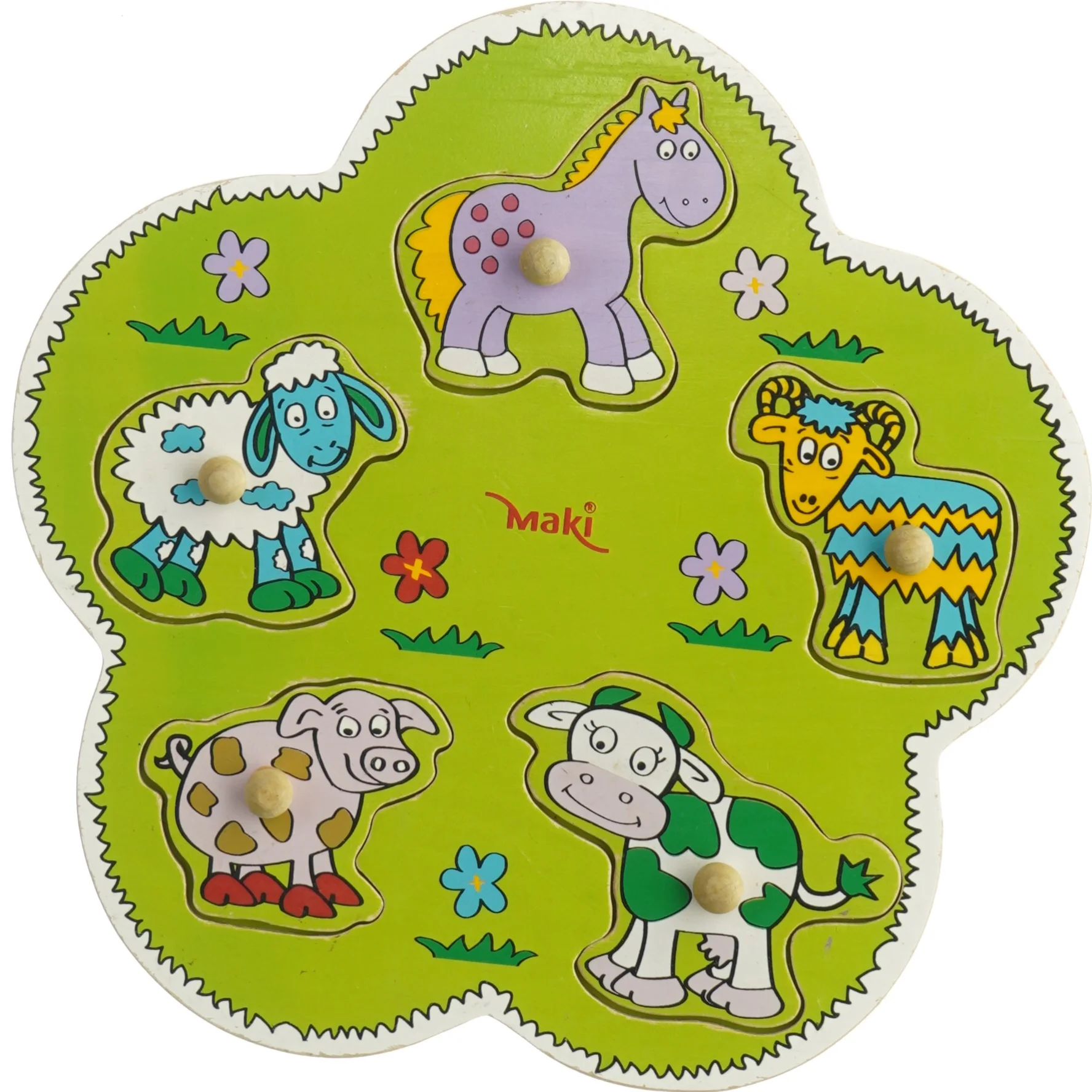 Træpuslespil med bondegårdsdyr fra Maki (str. 25 x 26 cm)