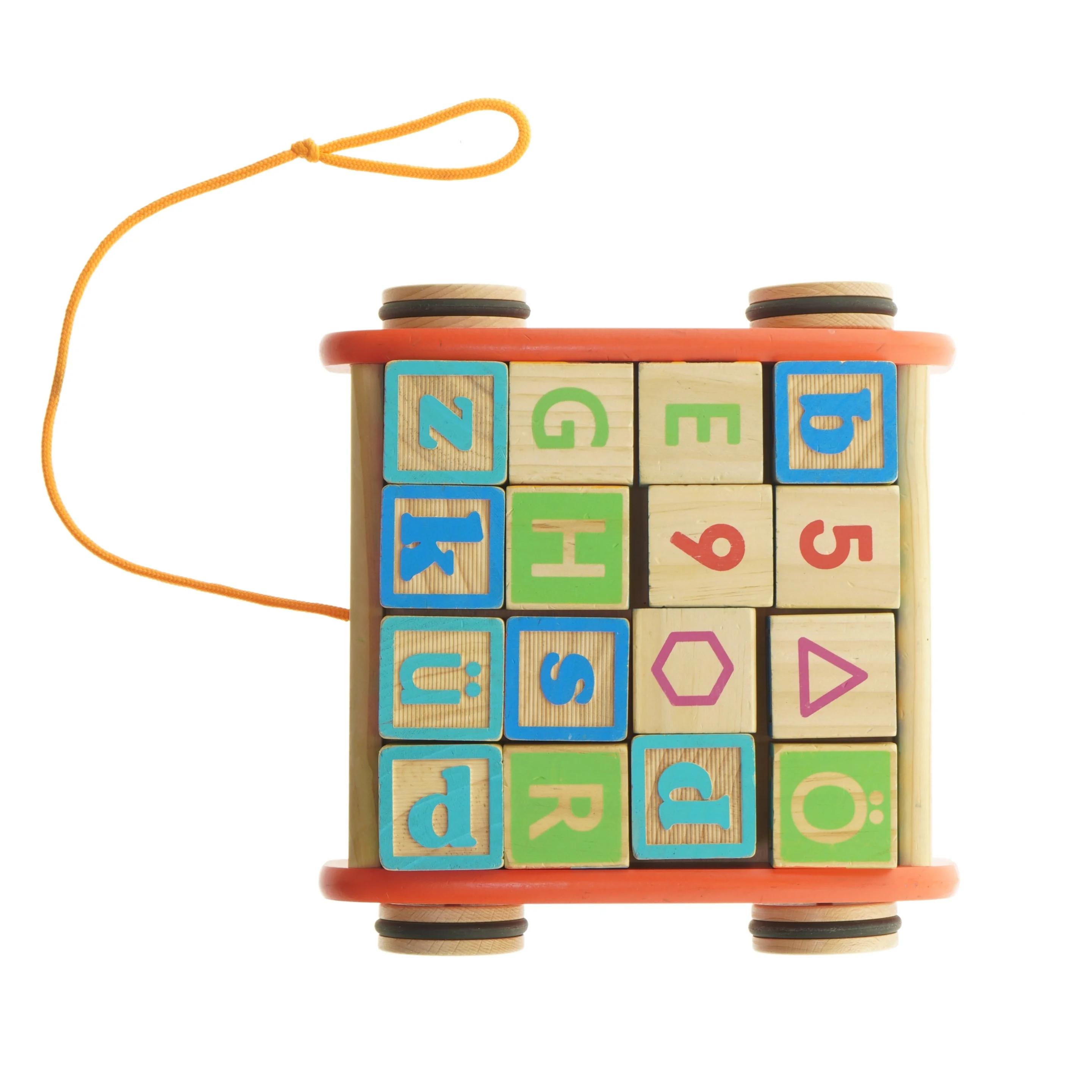 Trækvogn med farverige klodser