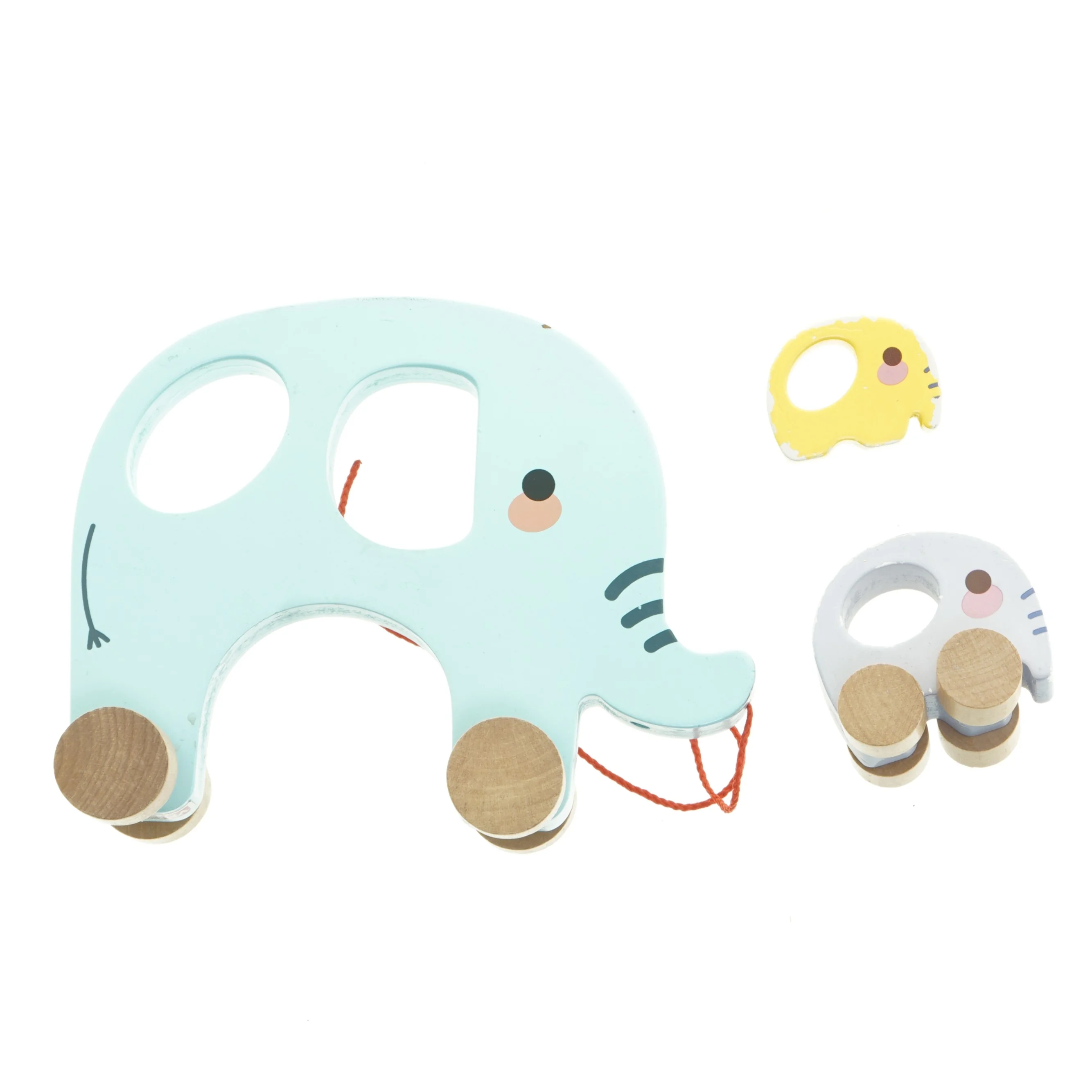 Trælegetøjselefant på hjul med figurer (str. Blå 24 x 18 x 9 cm)