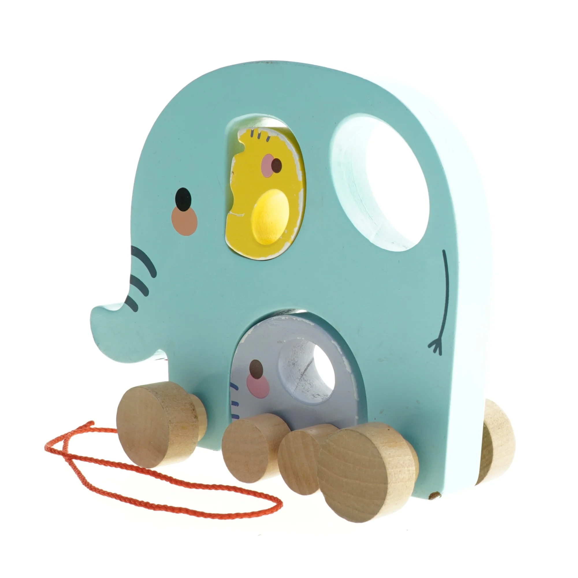Trælegetøjselefant på hjul med figurer (str. Blå 24 x 18 x 9 cm)