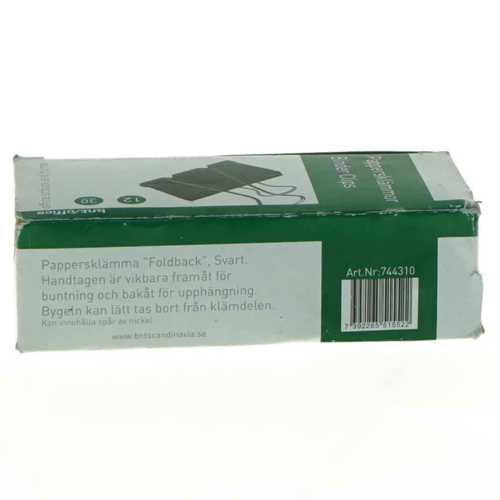 Pappersklämma 'Foldback', 19mm fra bnt Scandinavia (str. 12 x 6 cm)