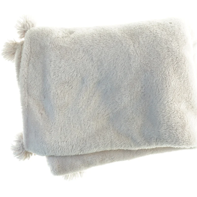 Hvidt tæppe med kvaster (str. 128 x 200 cm)