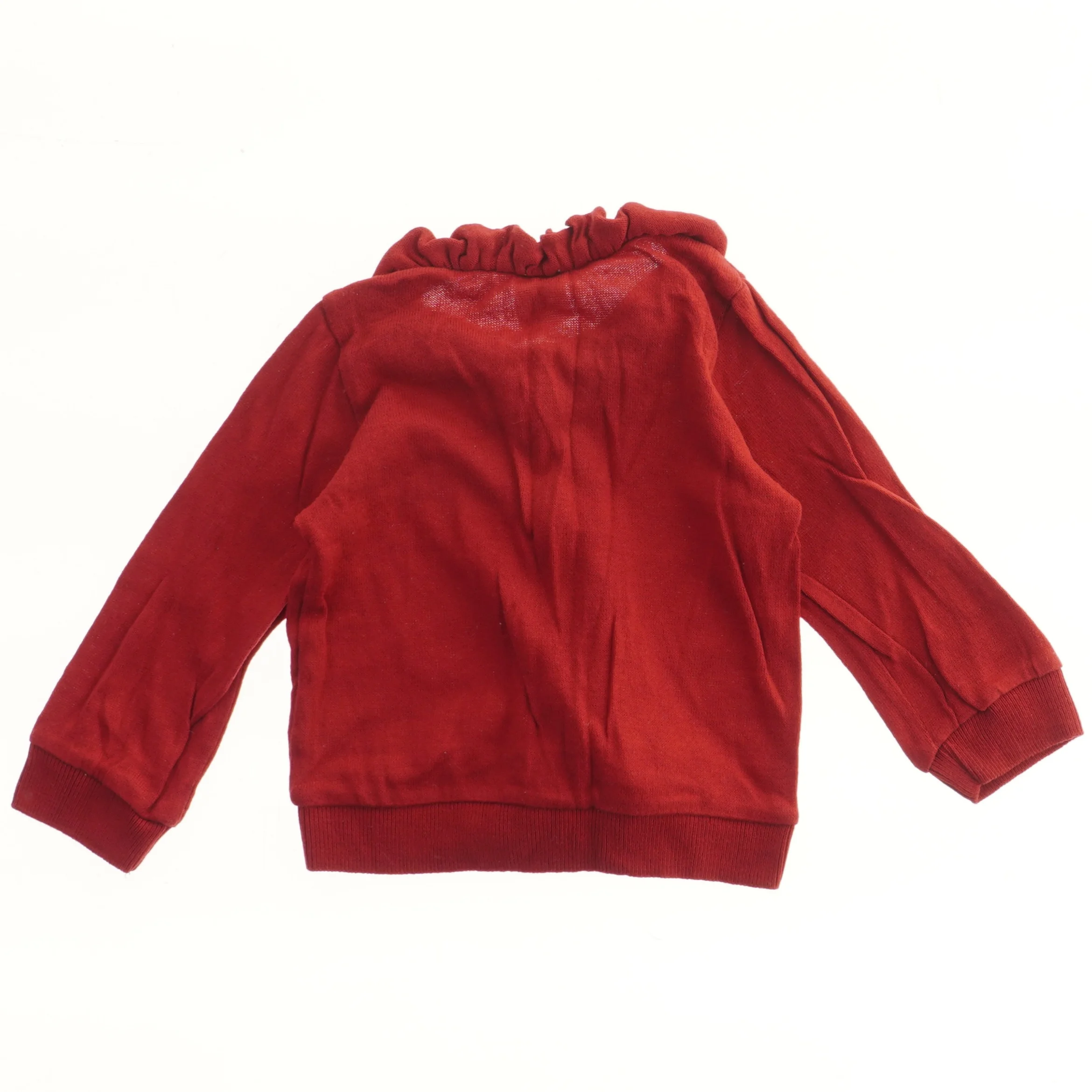 Rød cardigan med flæsedetaljer fra H&M (str. 74)