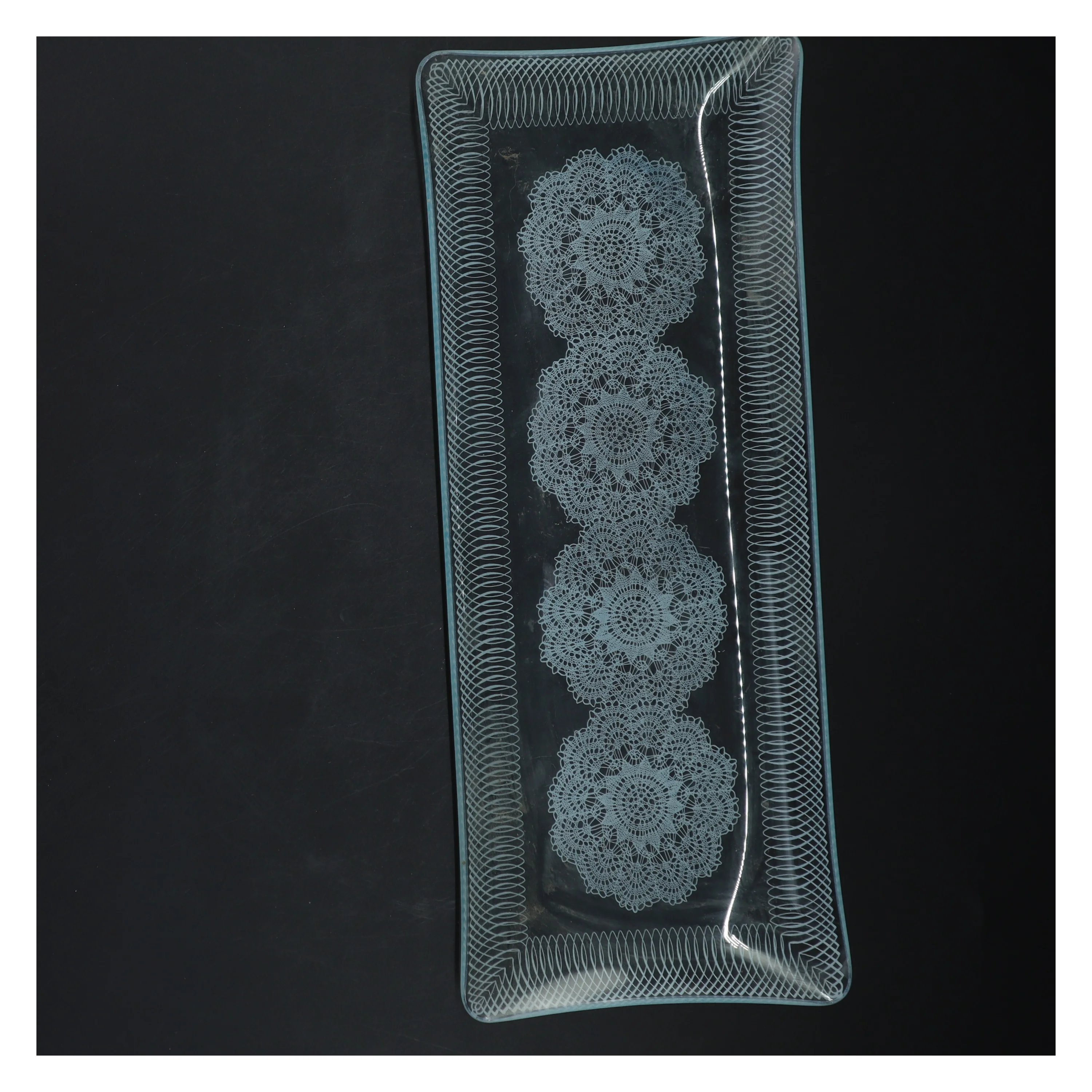 Gammelt Rektangulært glasfad med mønster (str. 33 cm)