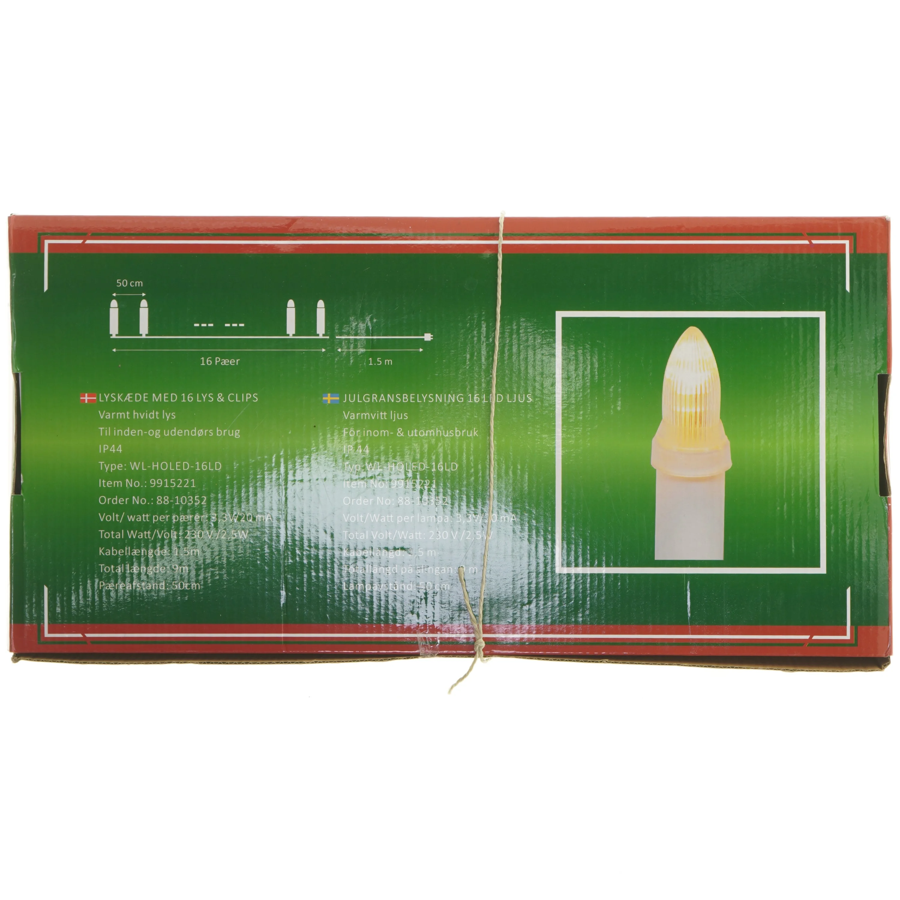 Lyskæde med 16 LED lys og clips