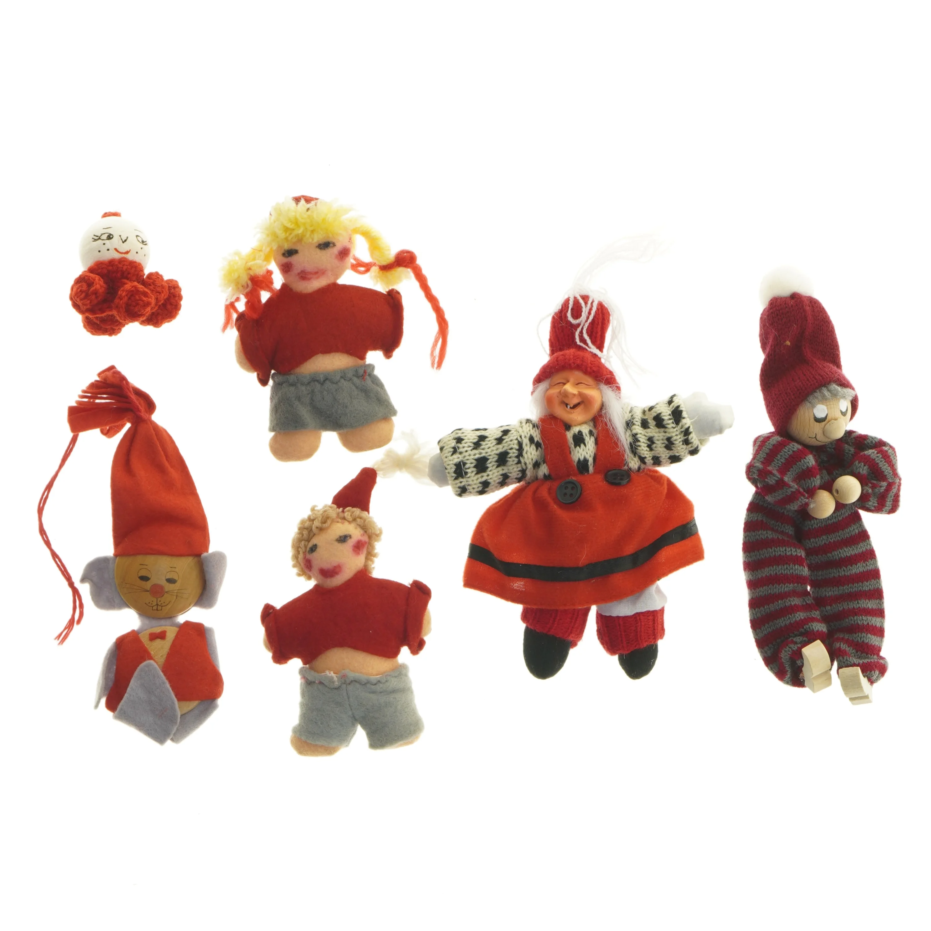 Små stofdukker i juletema (str. 5-20 cm)