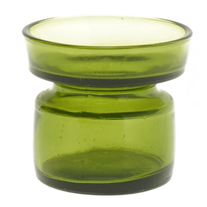 Gammel Grøn glas lysestage fra Dansk Designs (str. 7 cm)