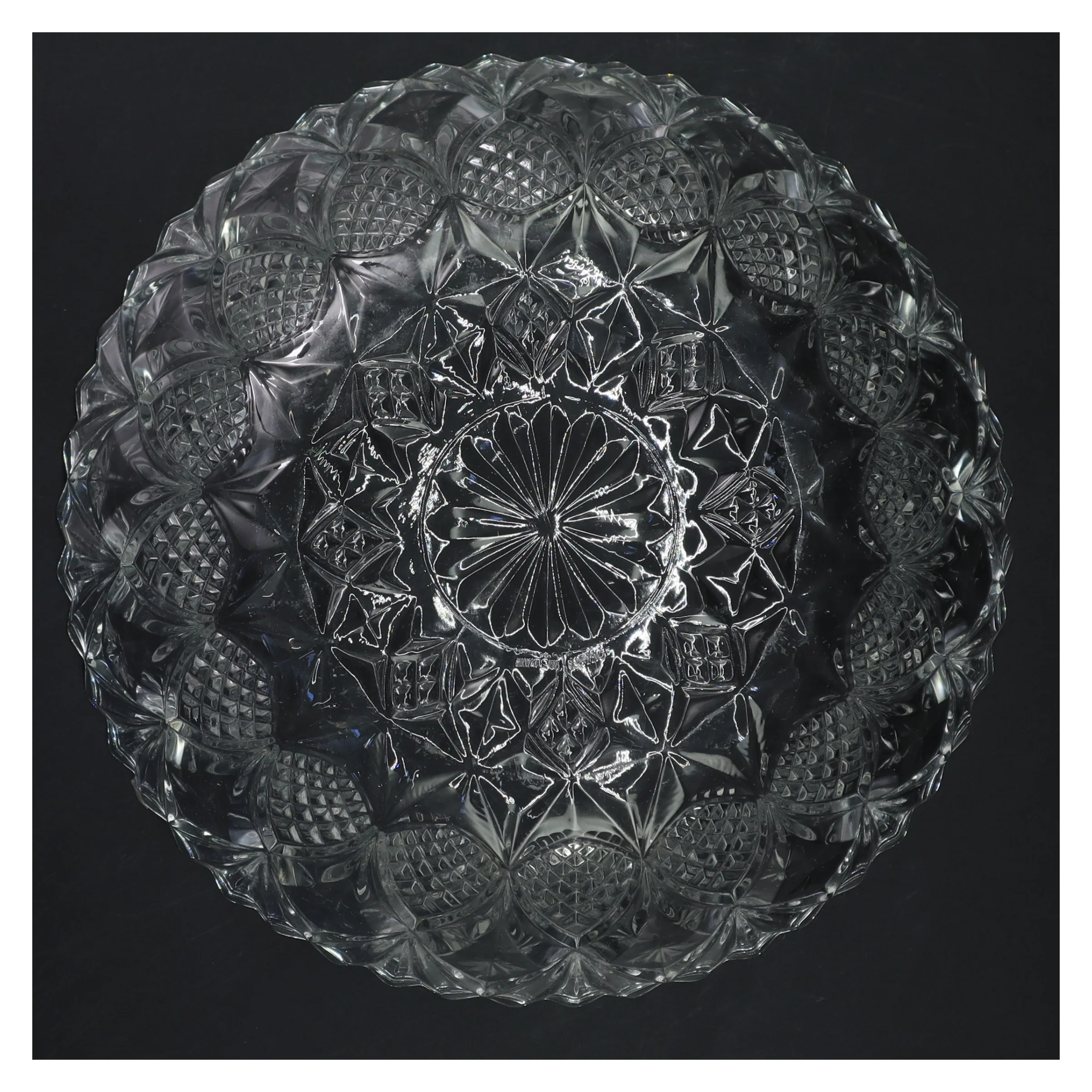 Glas skål med mønster (str. Ø 23,5x11 cm)