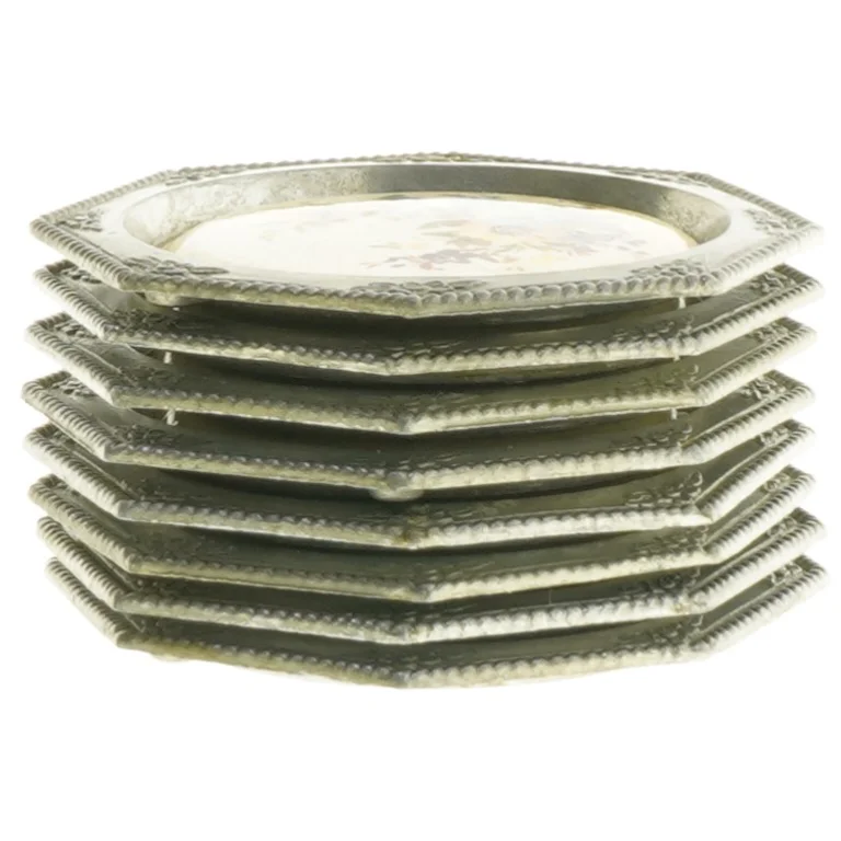 8 gamle Dekorative til ophæng eller glasbakkercoastere med blomsterdesign (str. 8 styk, ø 9,5 cm)