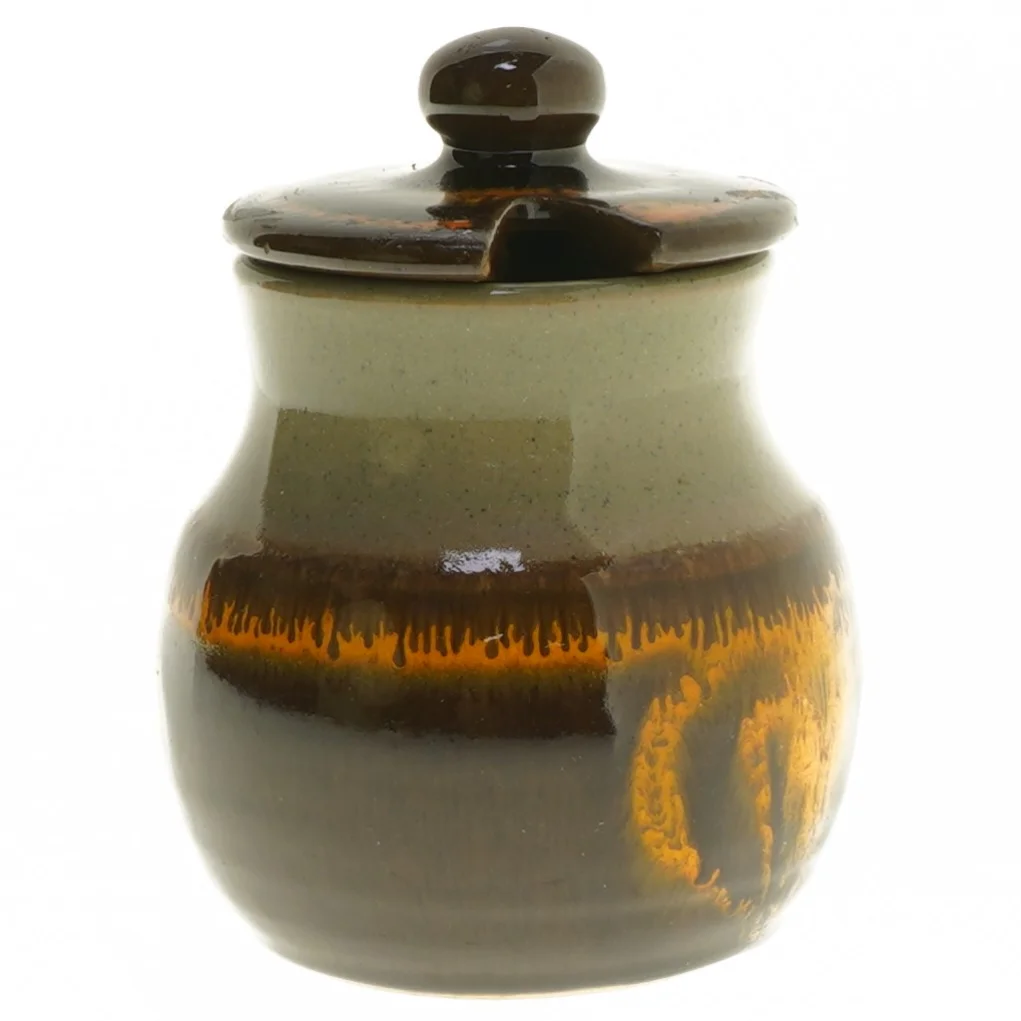 Keramik krukke til evt. Marmelade med låg (str. 13 cm)