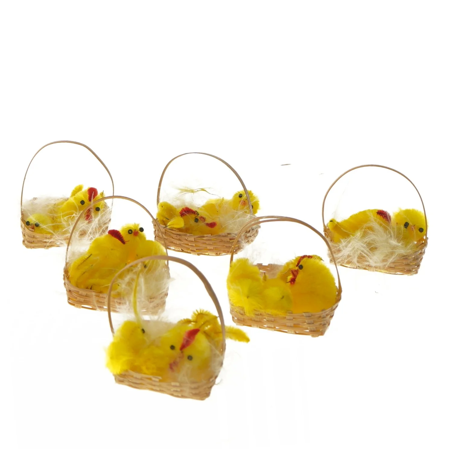 Sæt med 6 påskekurve med gule kyllinger (str. 6 stk 5 cm)