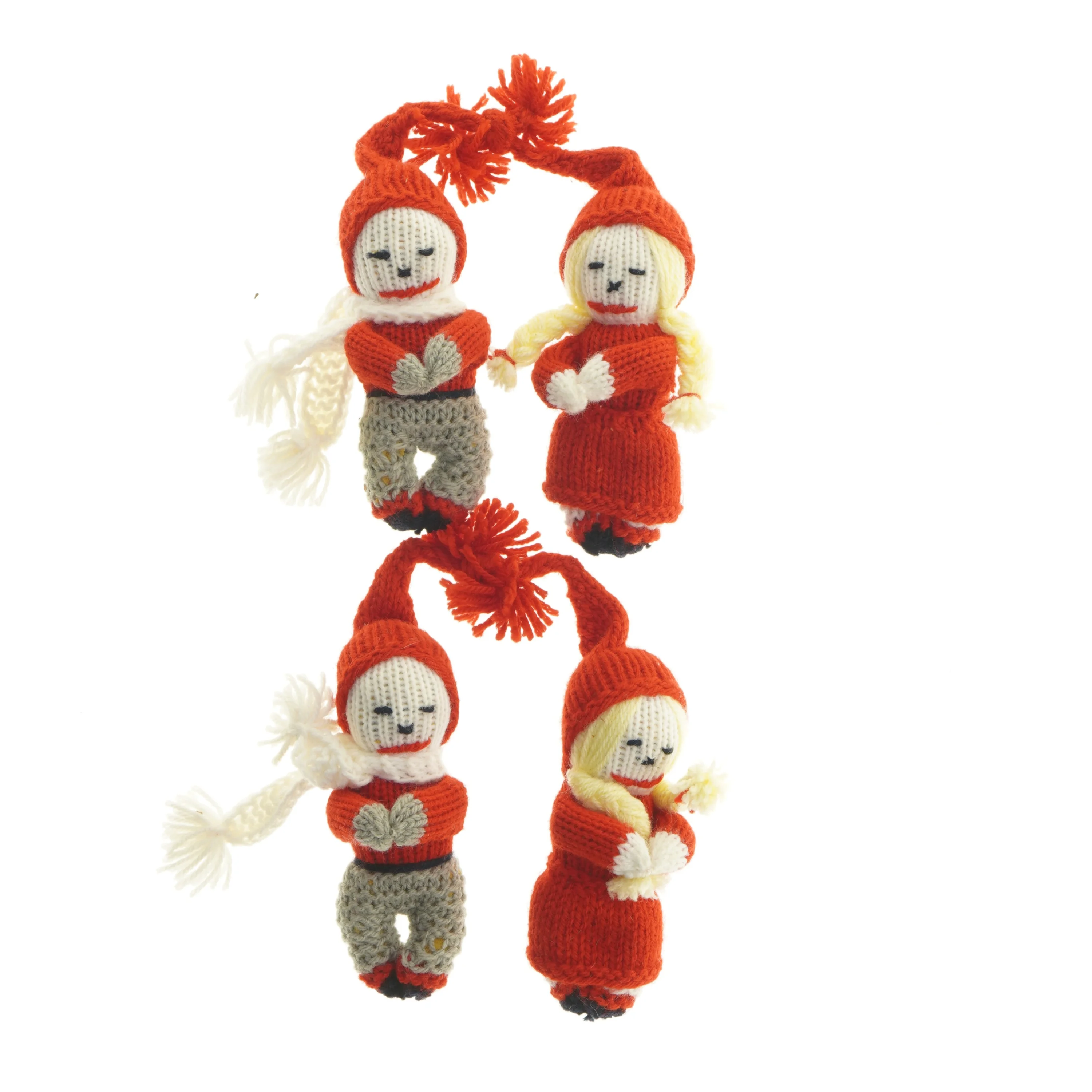 Strikkede nissefigurer, 4 styk (str. 4 styk, 15 cm)