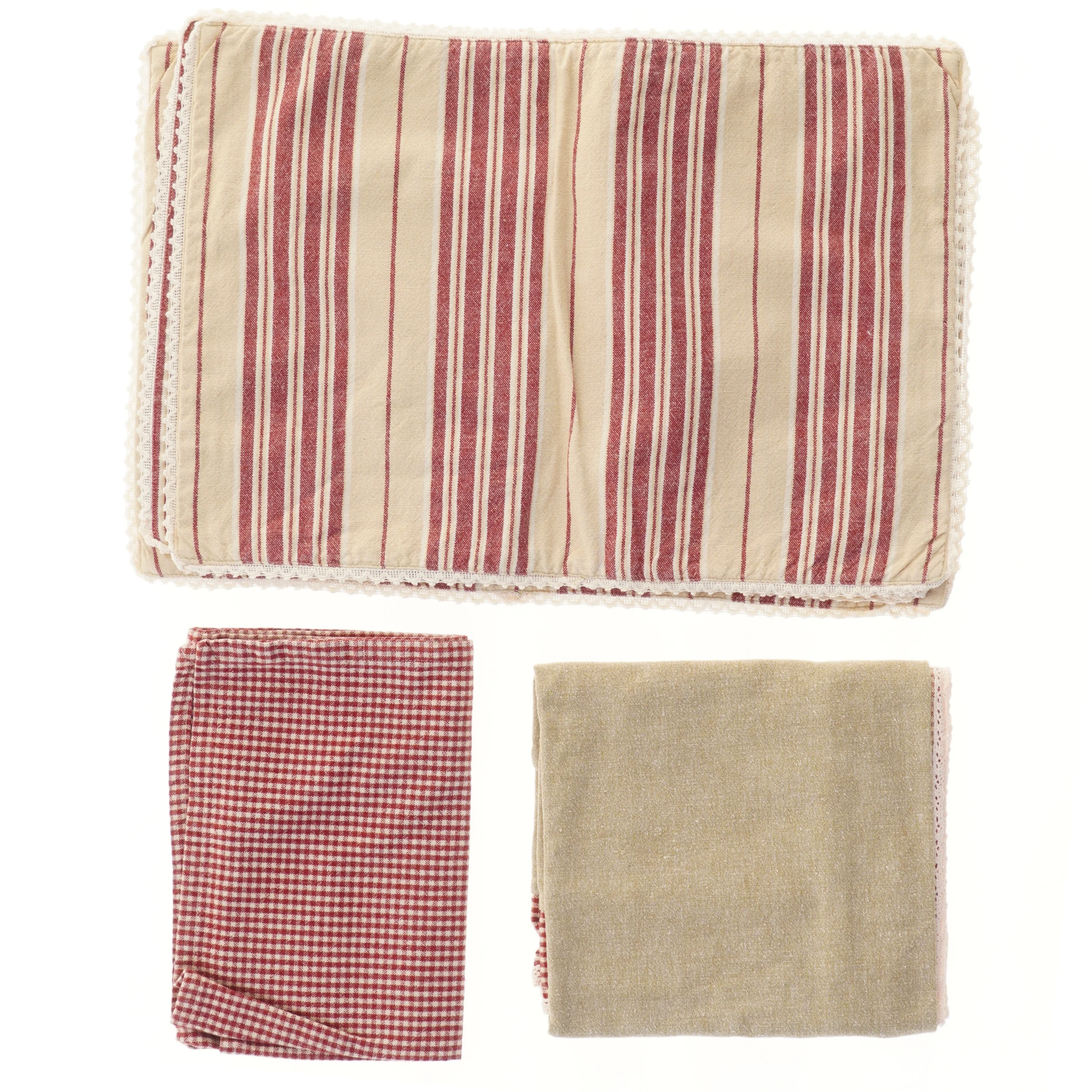  Nyt Sæt af tekstilduge med rødt mønster (str. dug 46x62 (2 styk), 80x80 cm)