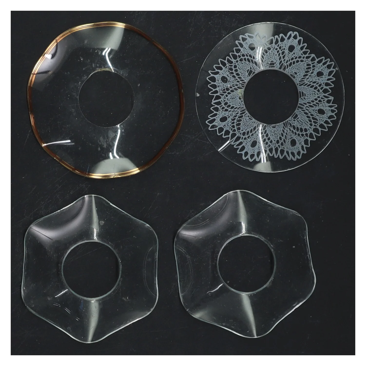 4 Glas gamle lysmanchetter sæt (str. Ø 6,5-7 cm)