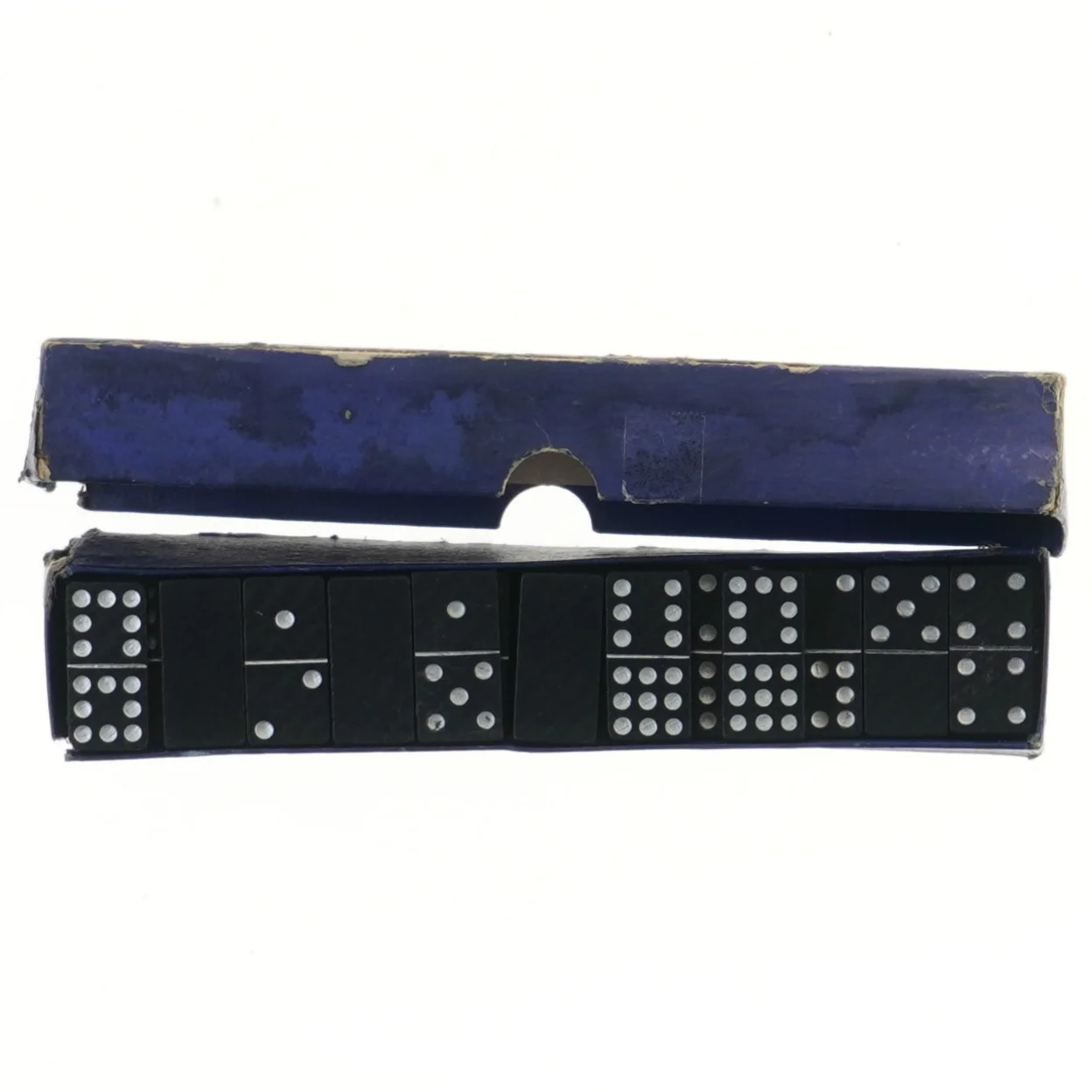 Gammelt Domino spil i æske (str. 24x5,5 cm)