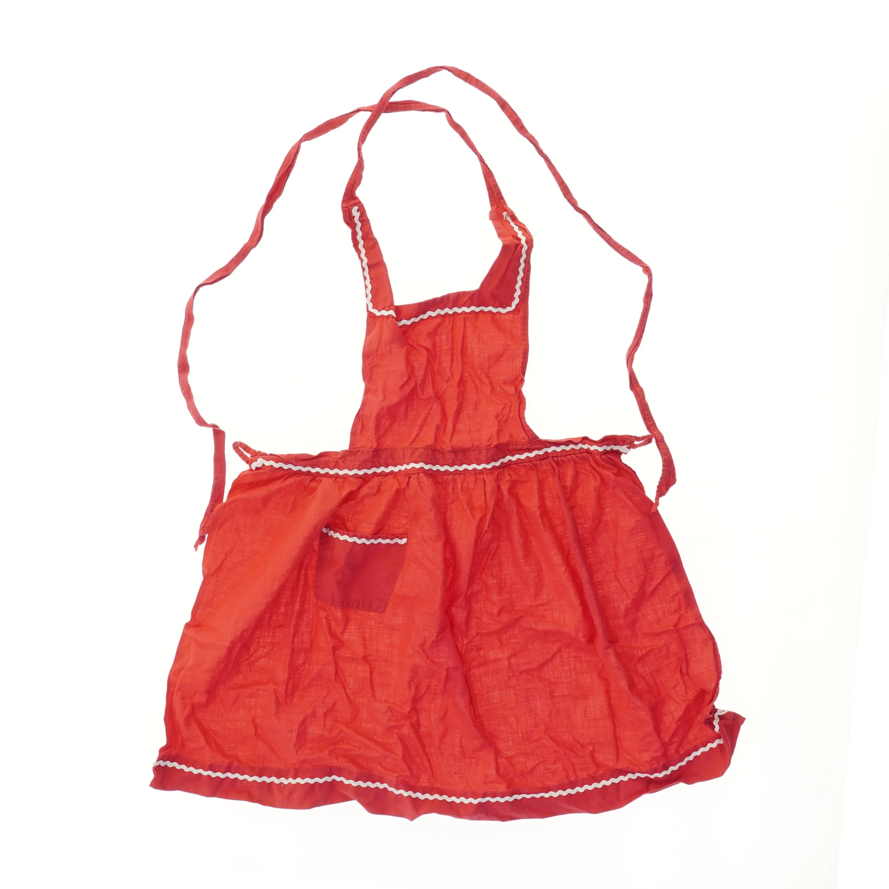 Rødt gammelt jule forklæde i bomuld (str. 65x45 cm)