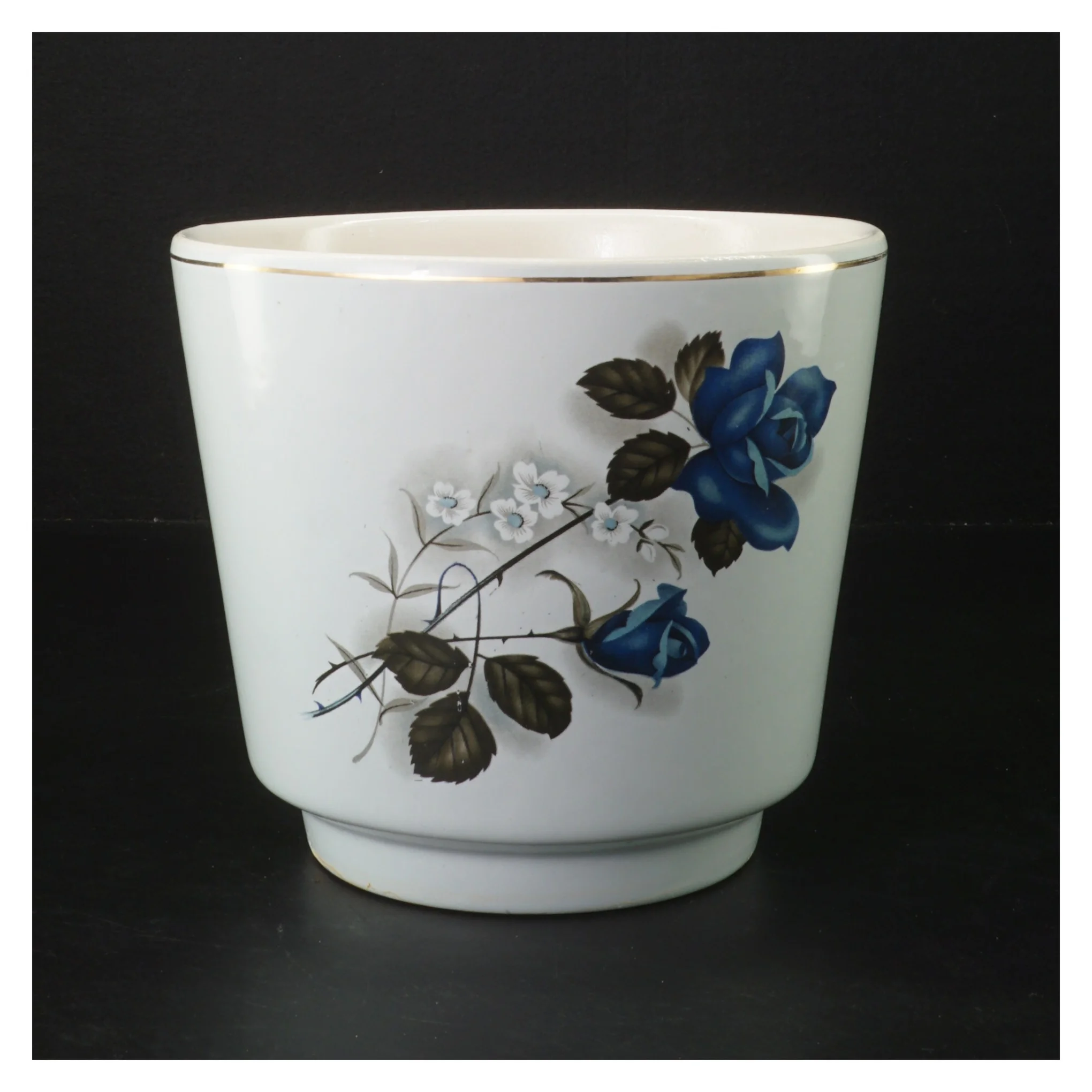 Dekorativ urtepotteskjuler med blomstermotiv fra Fransk Løn (str. Ø 16,5 cm)