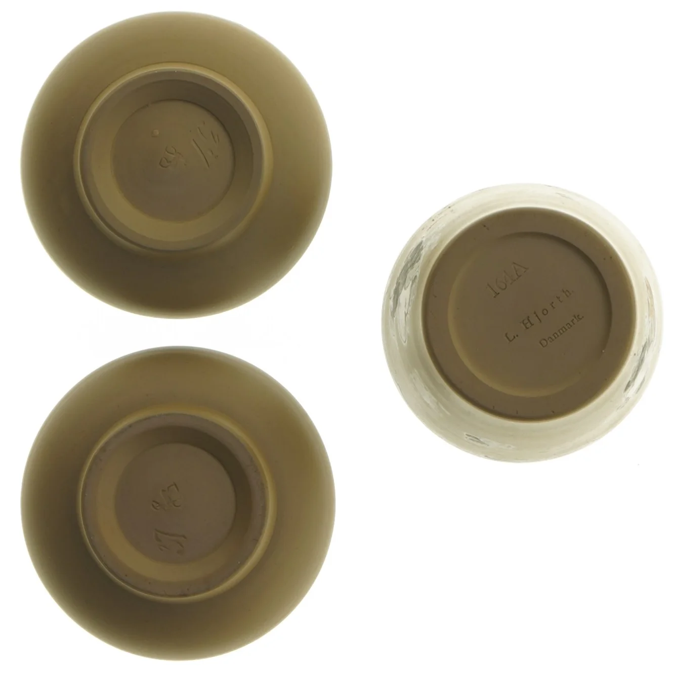 Keramiksæt med kop og skåle fra L. Hjorth (str. 7 cm)