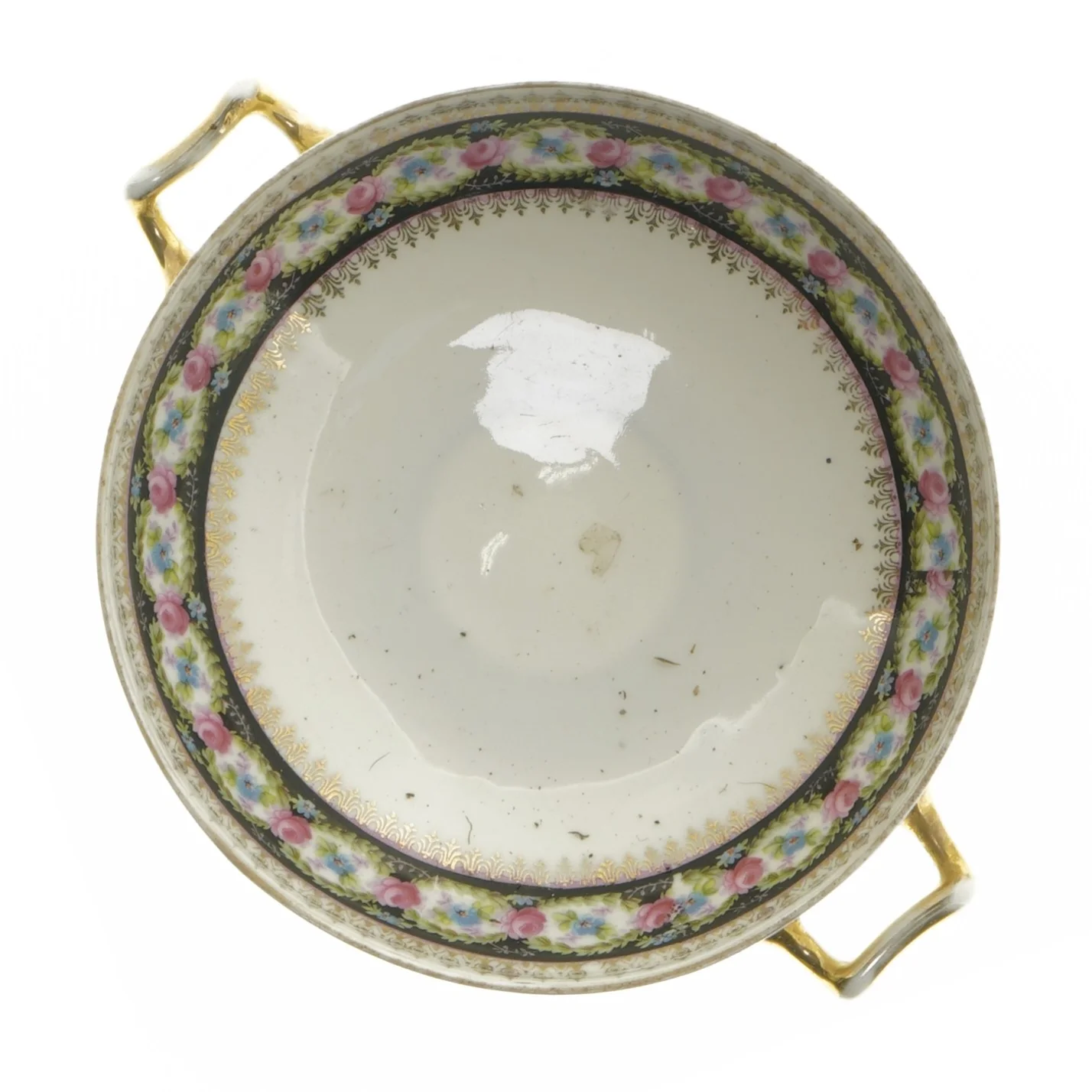 Porcelænsfad med blomstermotiv (str. Ø 15 cm)