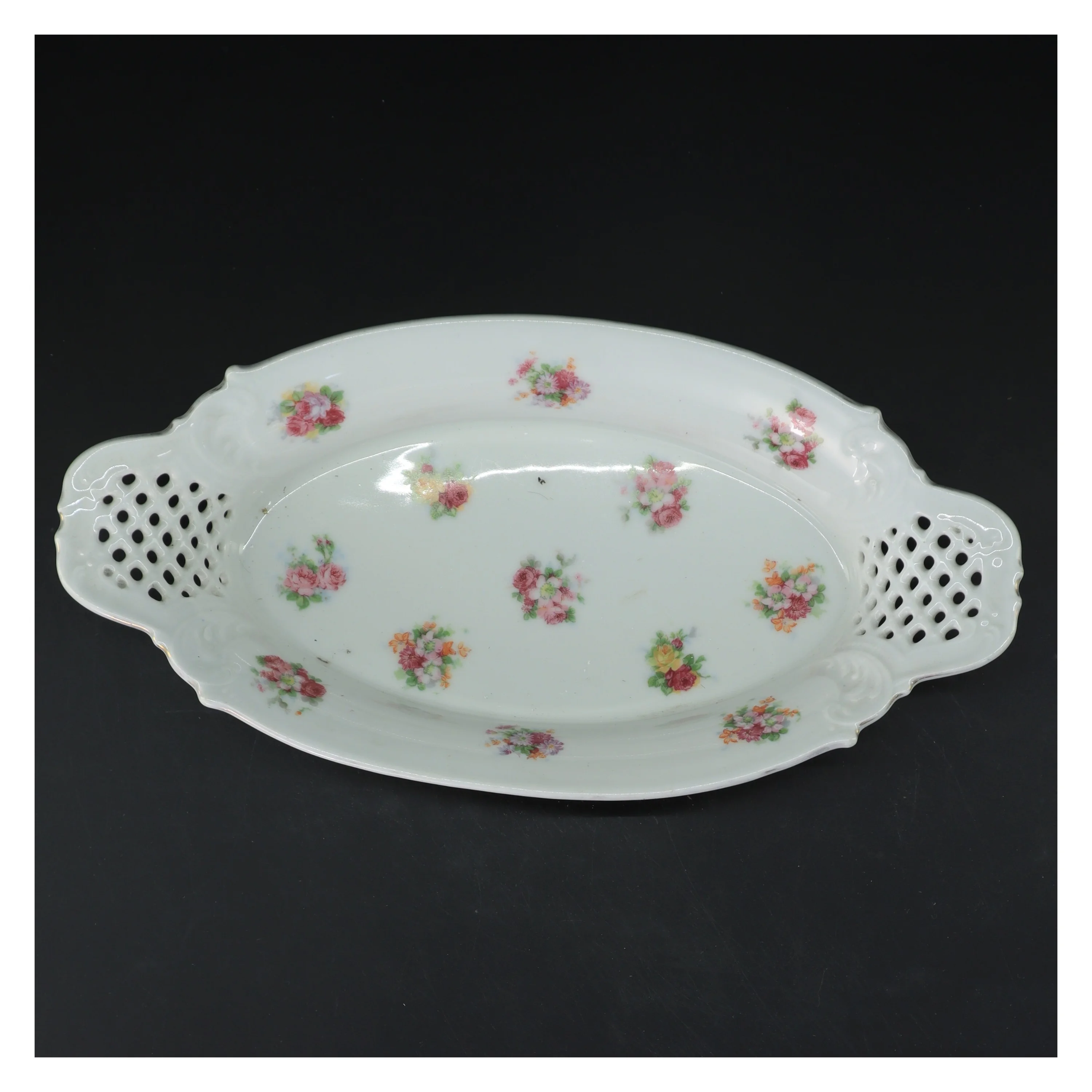 Porcelænsfad med blomstermotiv (str. 30,5x16, cm)
