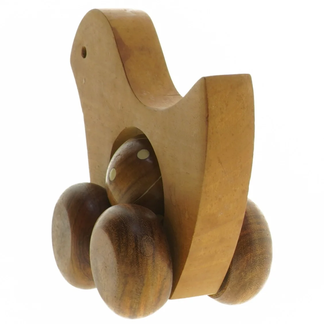 Træ legetøjsfugl med hjul (str. 13x15x7 cm)