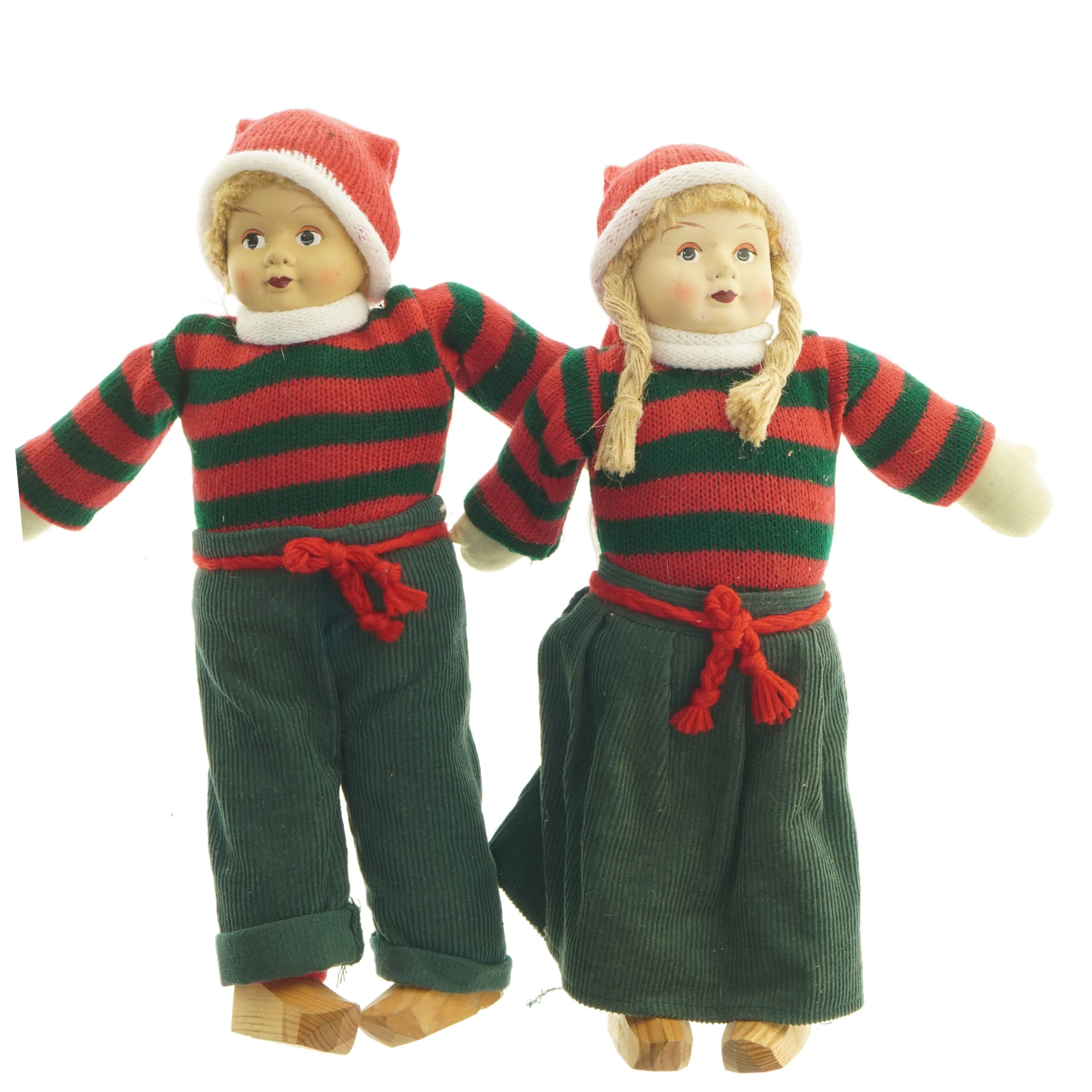 Juleklædte dukker med striber (str. 38 cm)