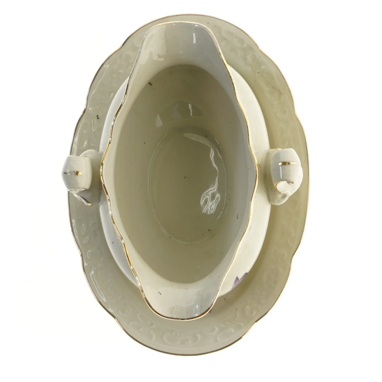 Porcelænssovseskål med guldkanter (str. 24 cm)