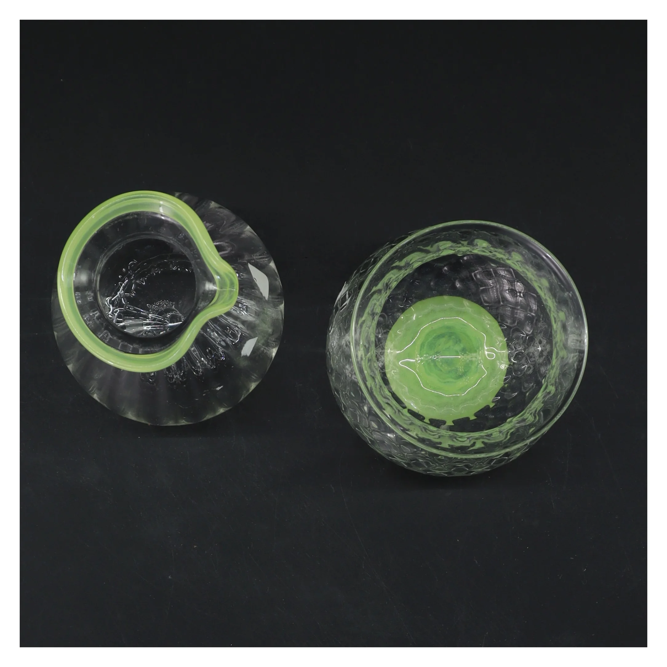 Sukker og flødekande med gul kant i glas (str. 12,5 & 8,5 cm)