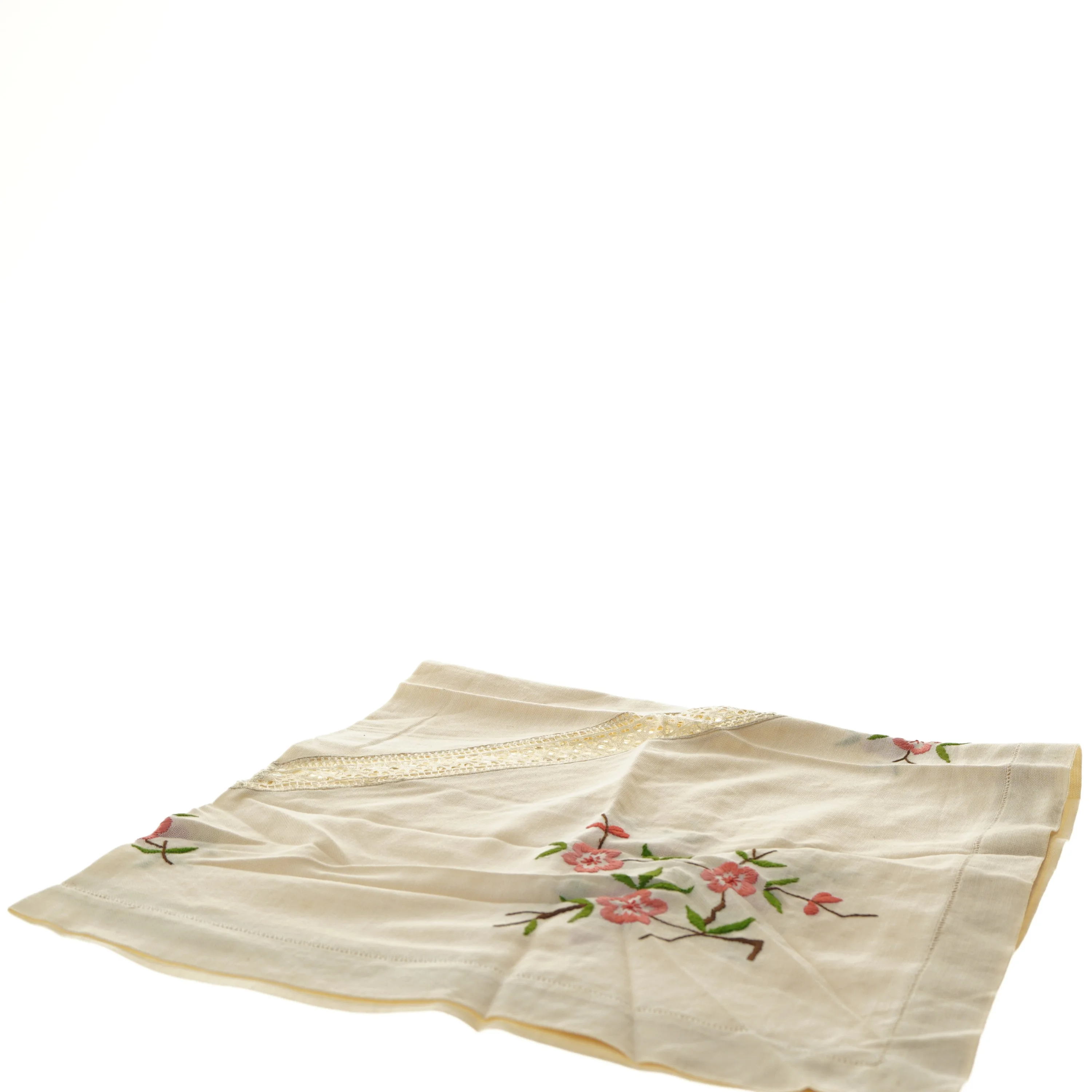 Borddug med blomsterbroderi (str. 85x85 cm)