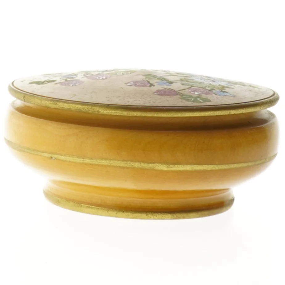 Trædåse med blomstermotiv (str. Ø. 13,5 cm)