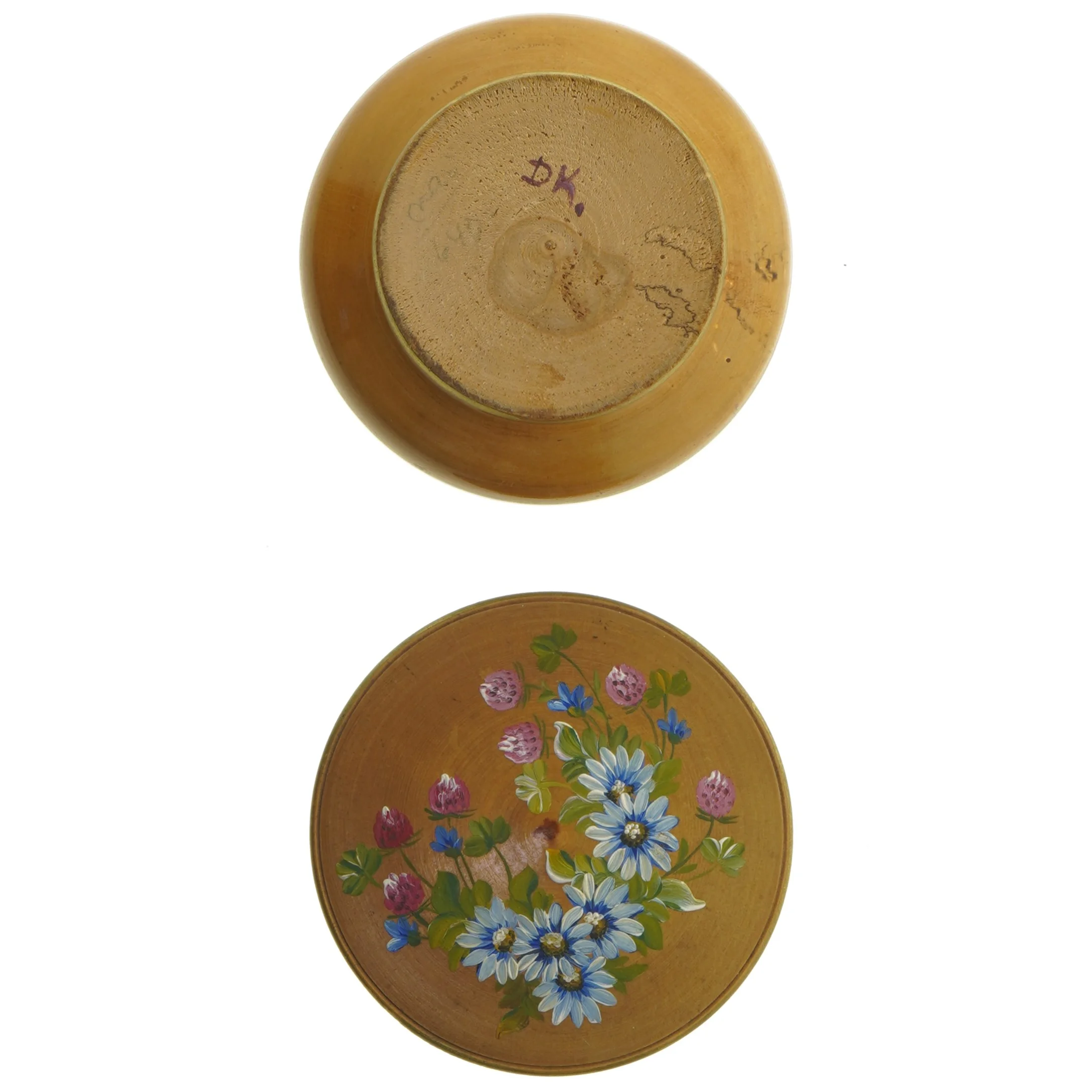 Trædåse med blomstermotiv (str. Ø. 13,5 cm)