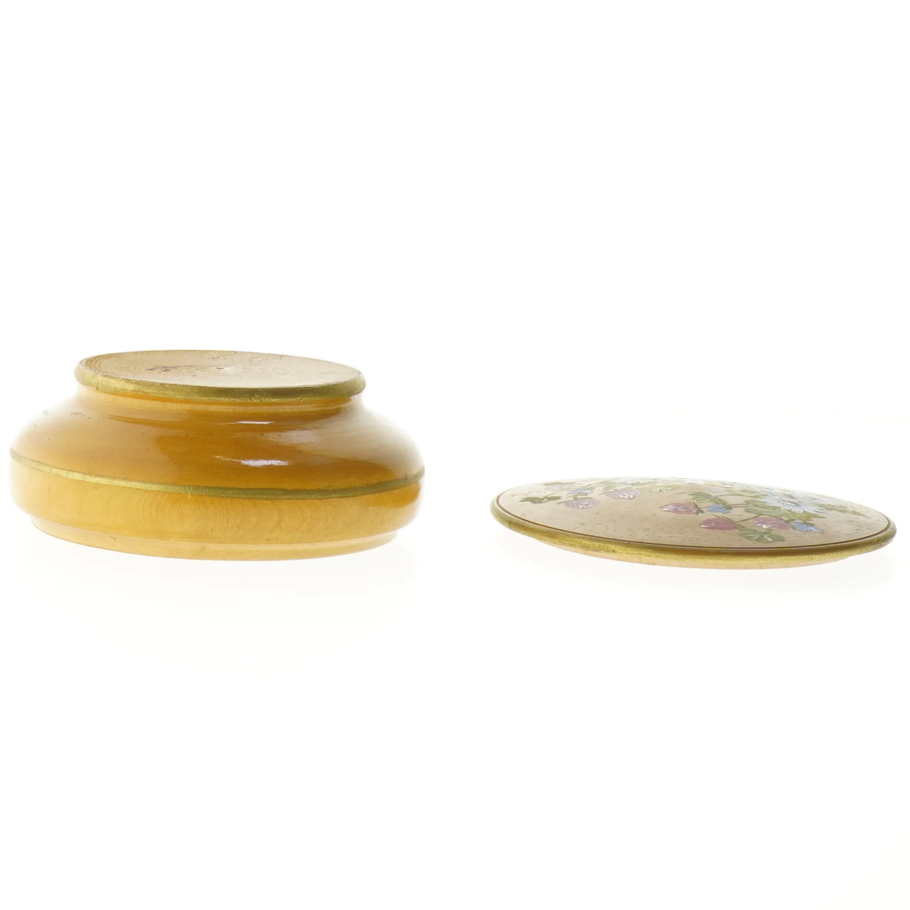 Trædåse med blomstermotiv (str. Ø. 13,5 cm)