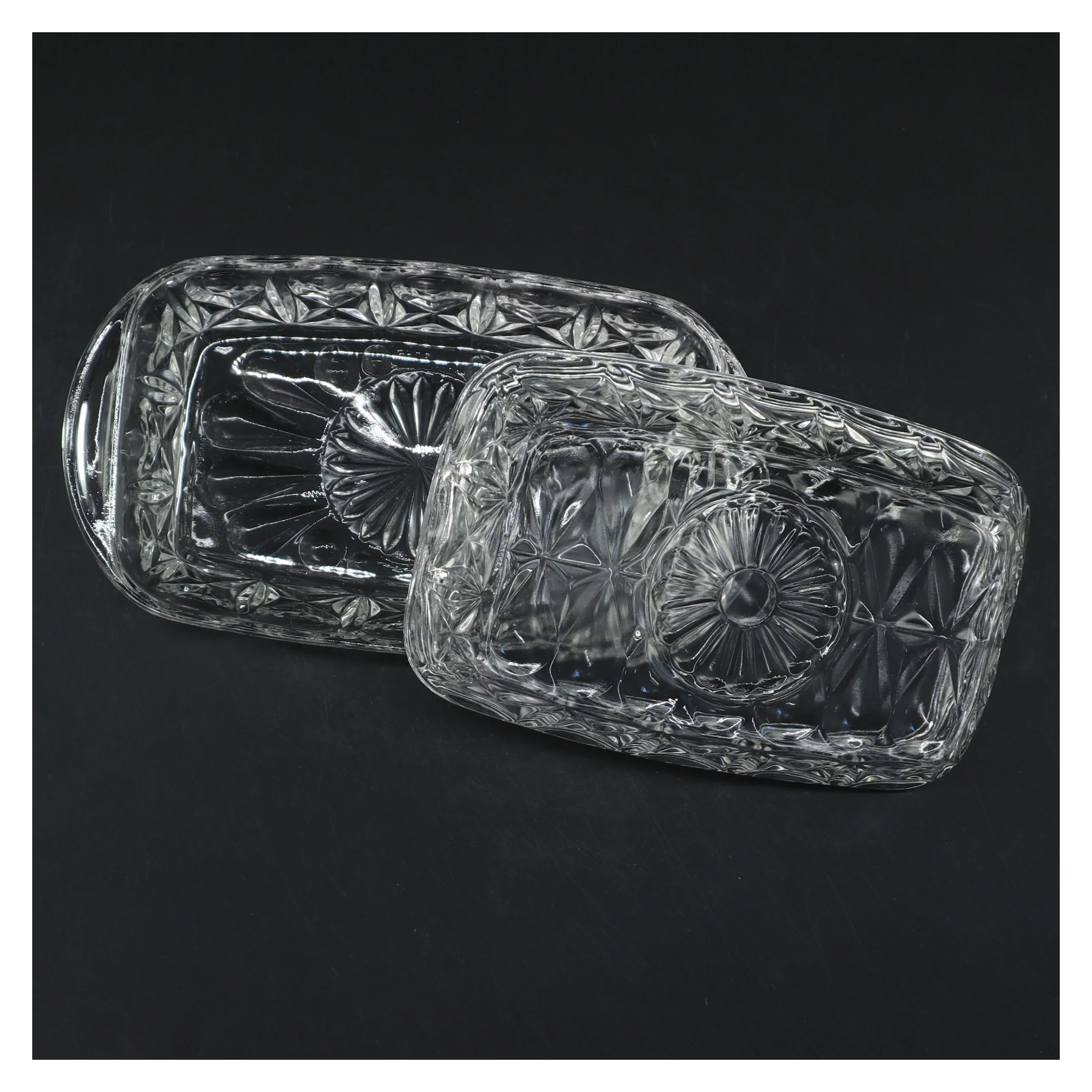 Glas smørfad med låg (str. 19 cm)