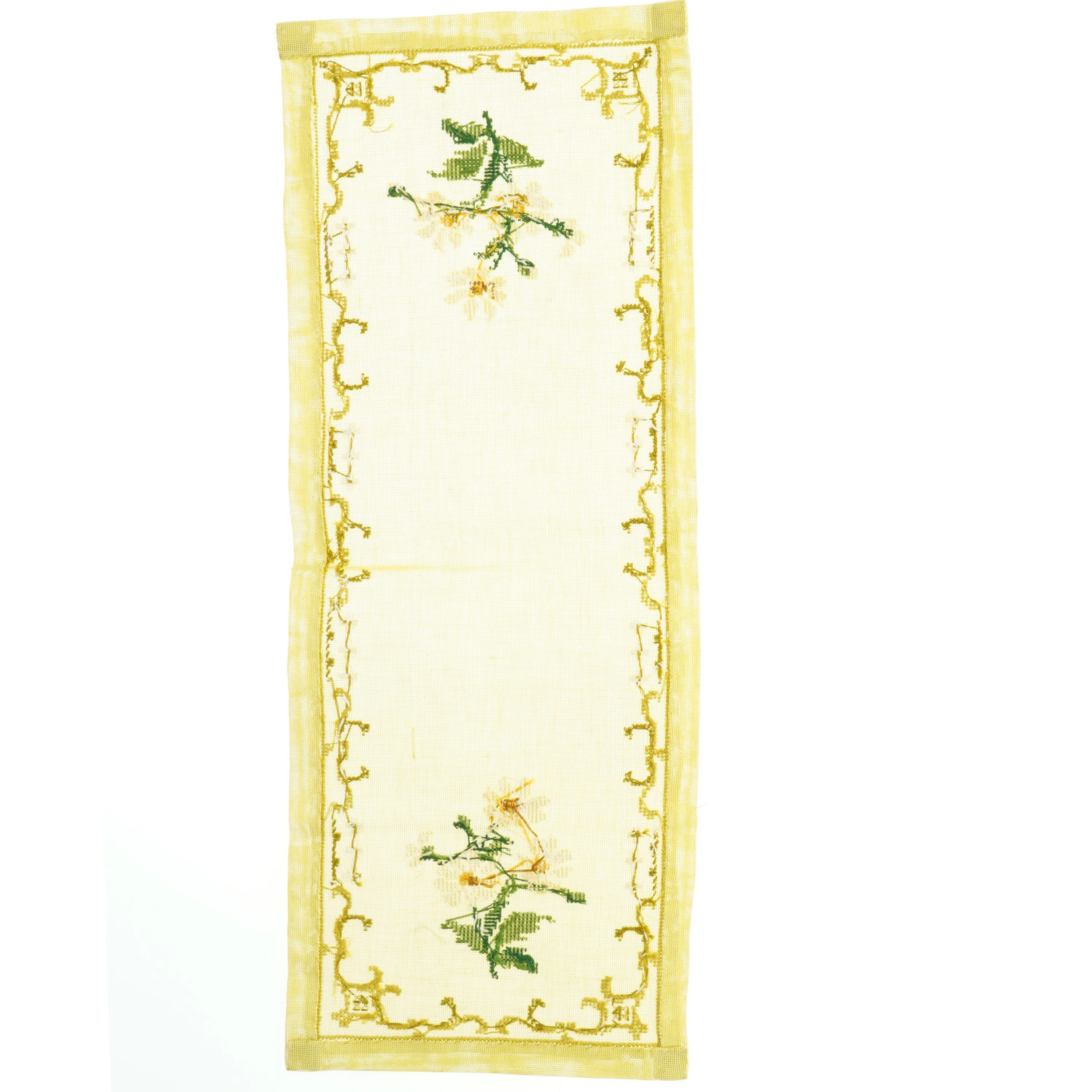 Broderet gul bordløber (str. 22x57 cm)