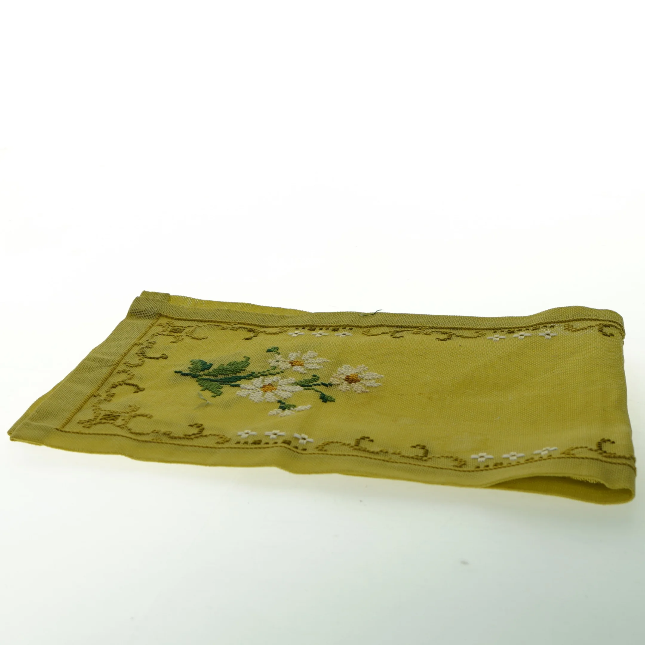 Broderet gul bordløber (str. 22x57 cm)