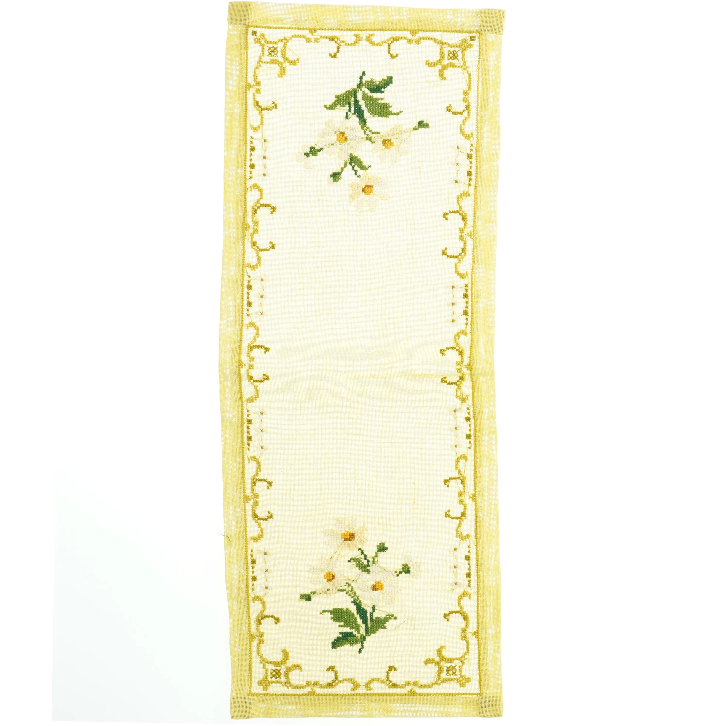 Broderet gul bordløber (str. 22x57 cm)