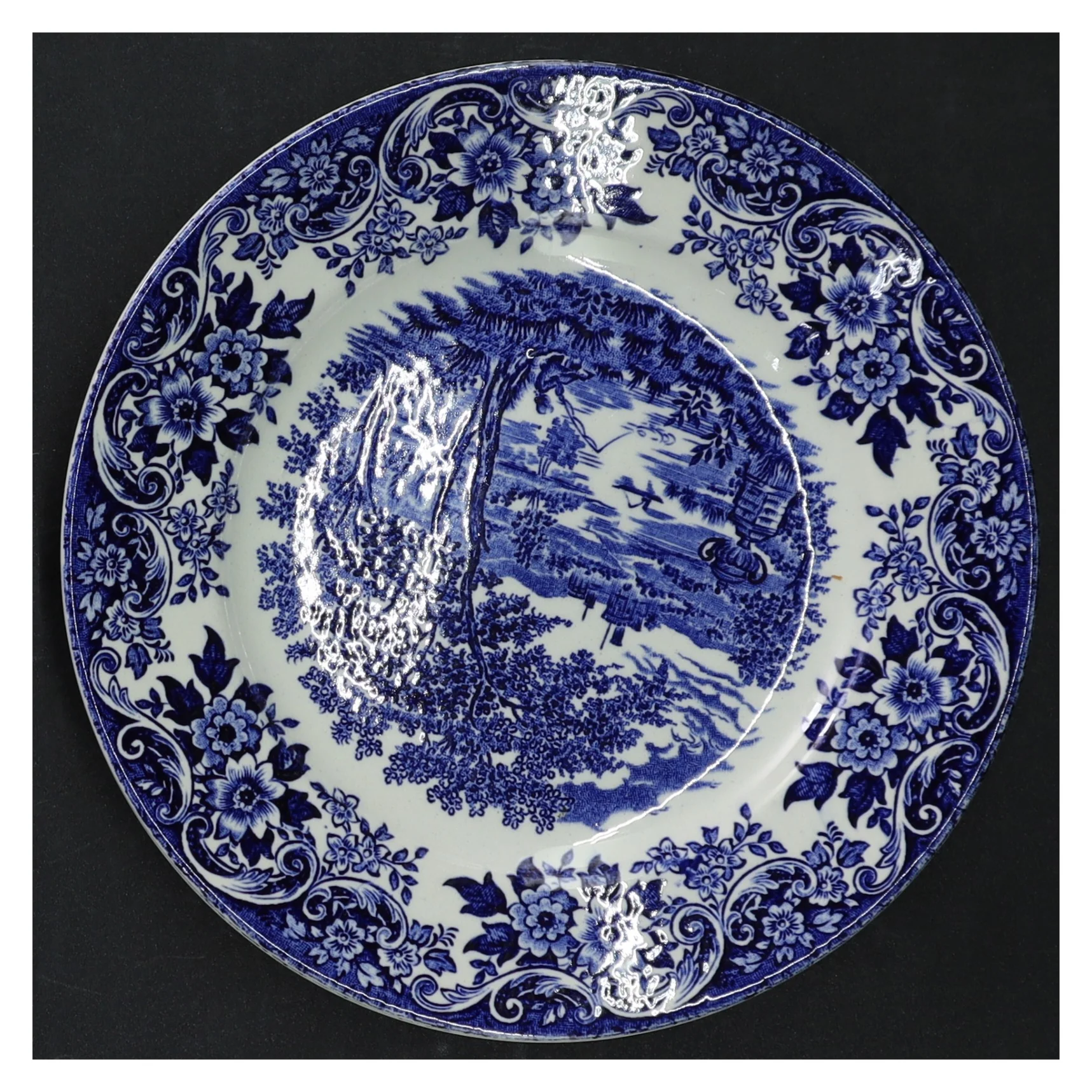 Blå og hvid porcelænstallerkener (str. 16 cm)