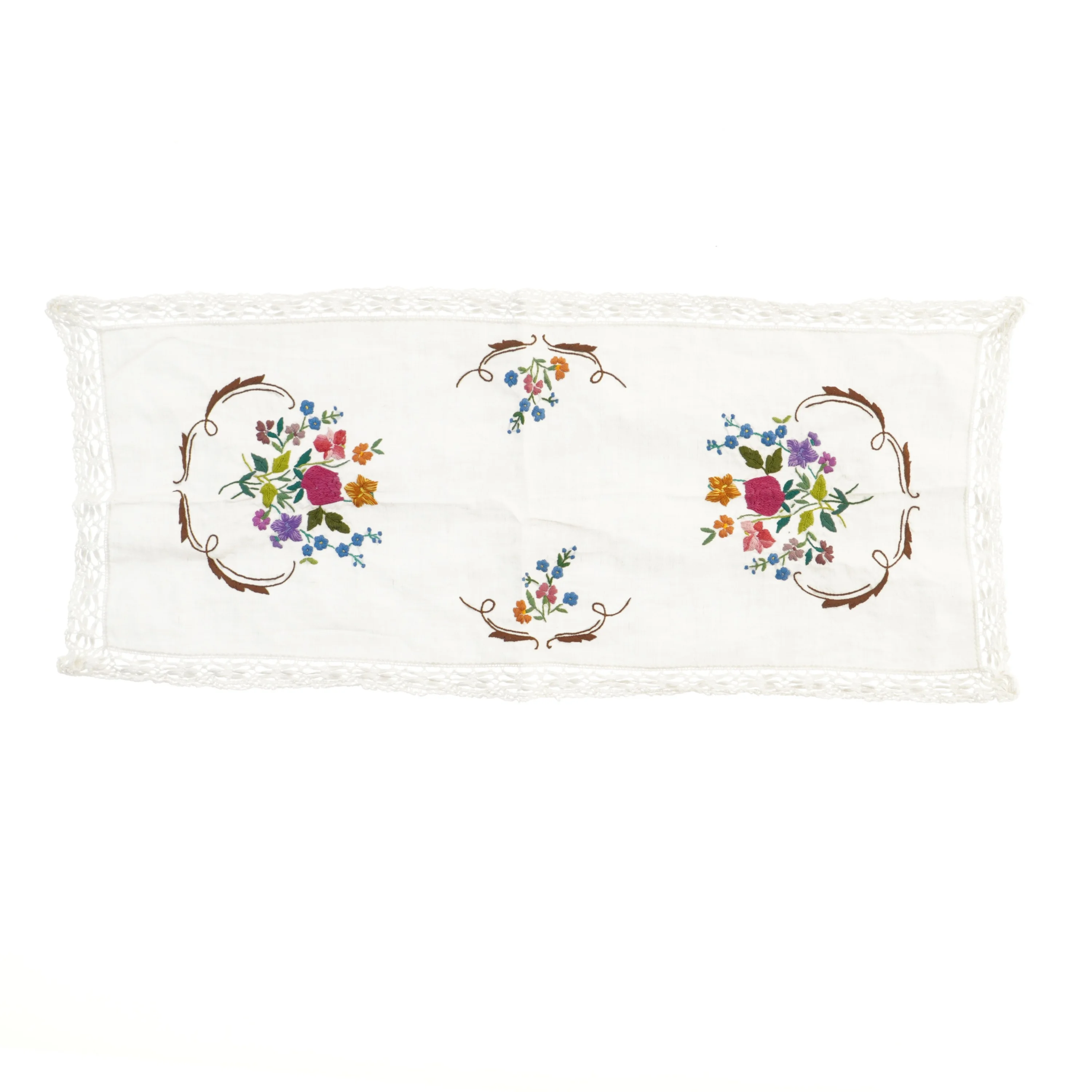Broderet bordløber med blomster (str. 75x32 cm)