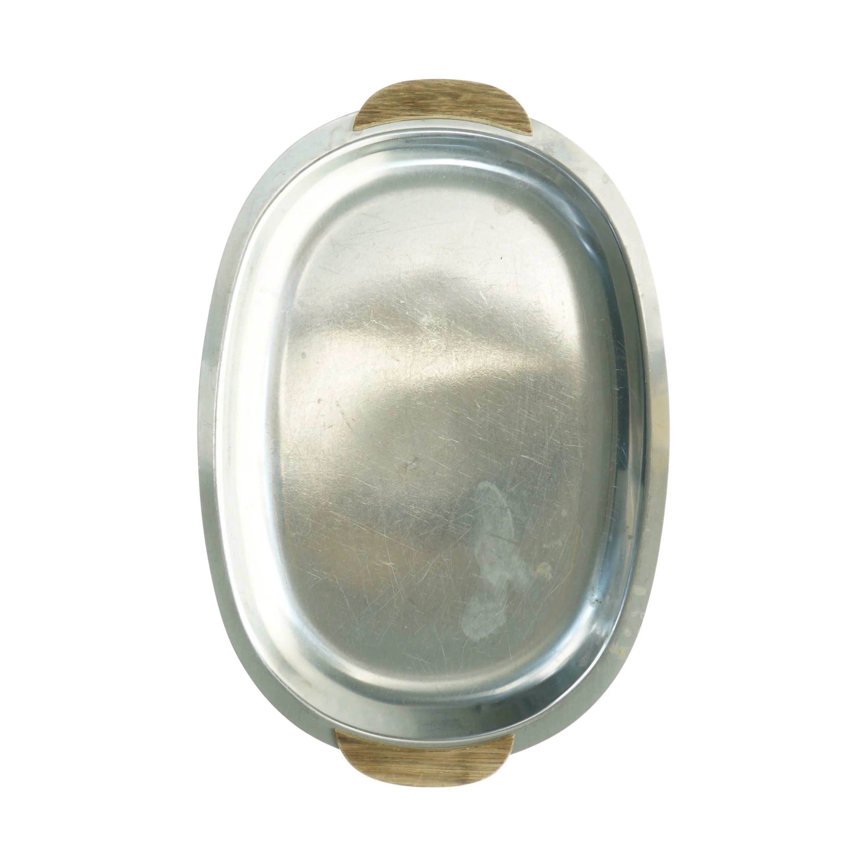 Oval metalbakke med træhåndtag (str. 33 x 22 cm)