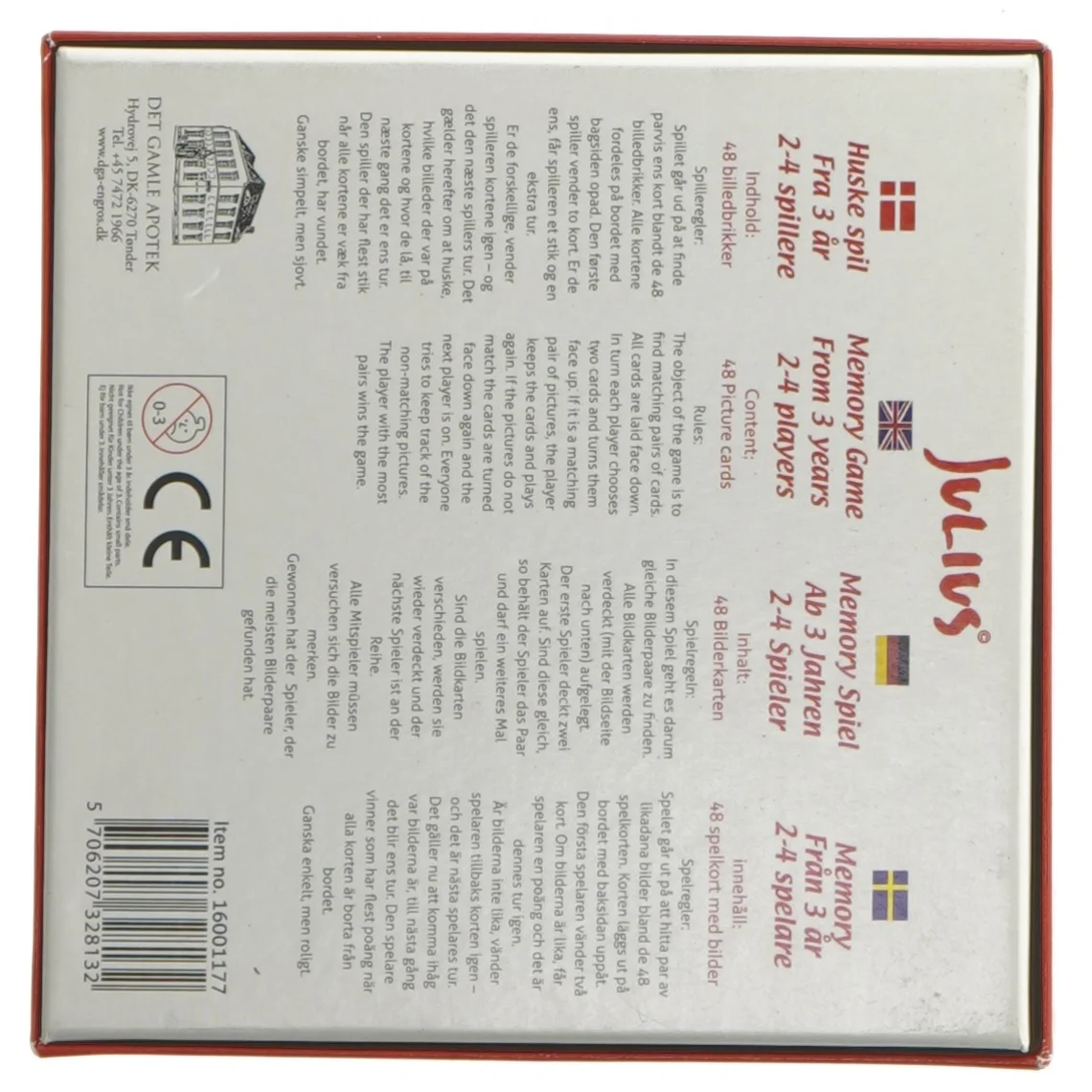 Hukommelsesspil fra Julius (str. 14 x 14 x 4 cm)