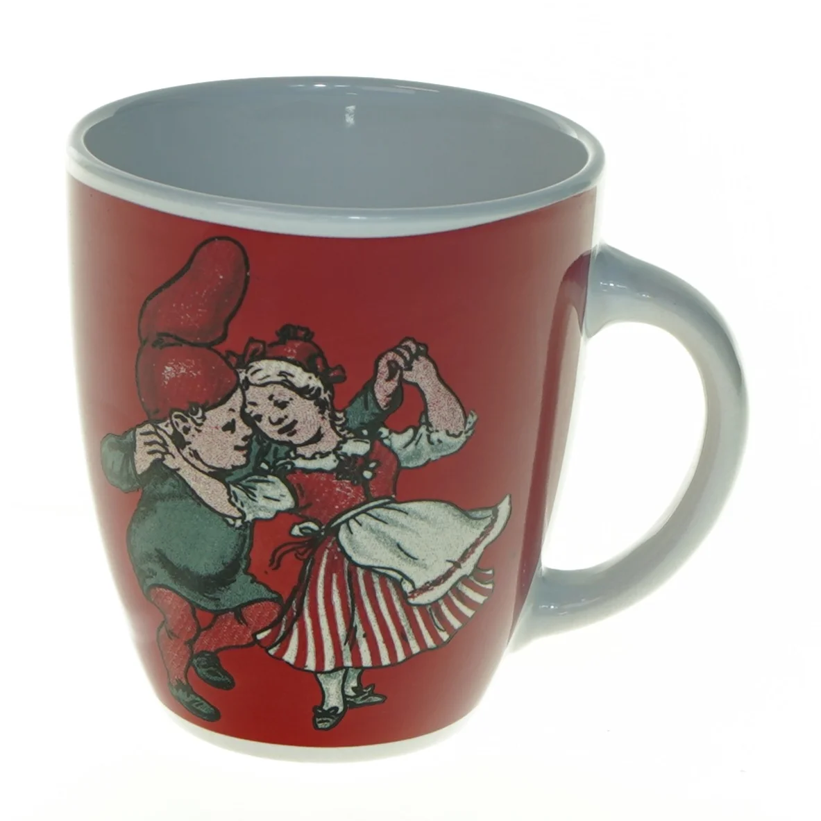 Røde og hvide krus med jule dekoration fra Søstrene Grene (str. H. 9,5 cm. ø. 8,5 cm)