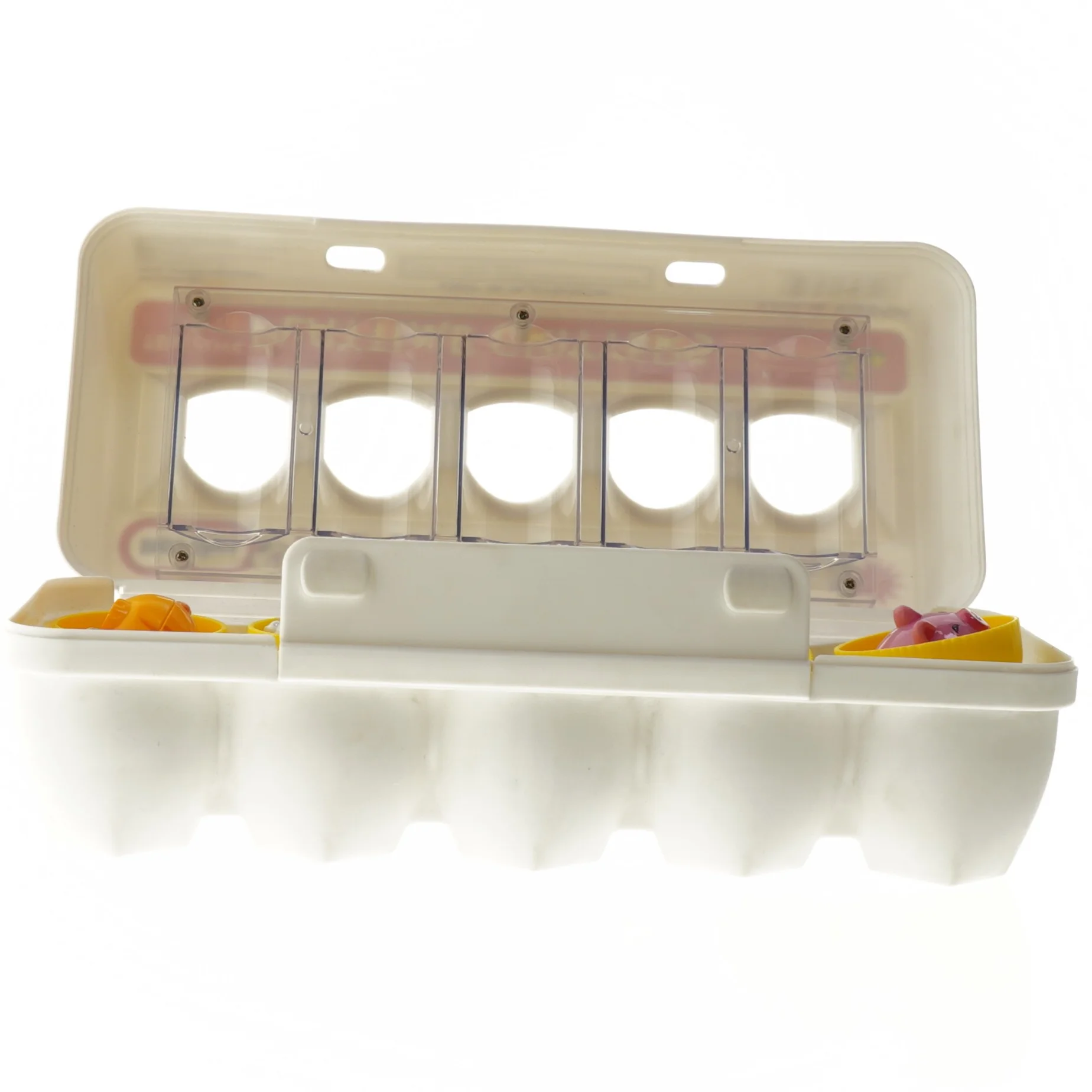 Legetøjsæggebakke med plastikkyllinger