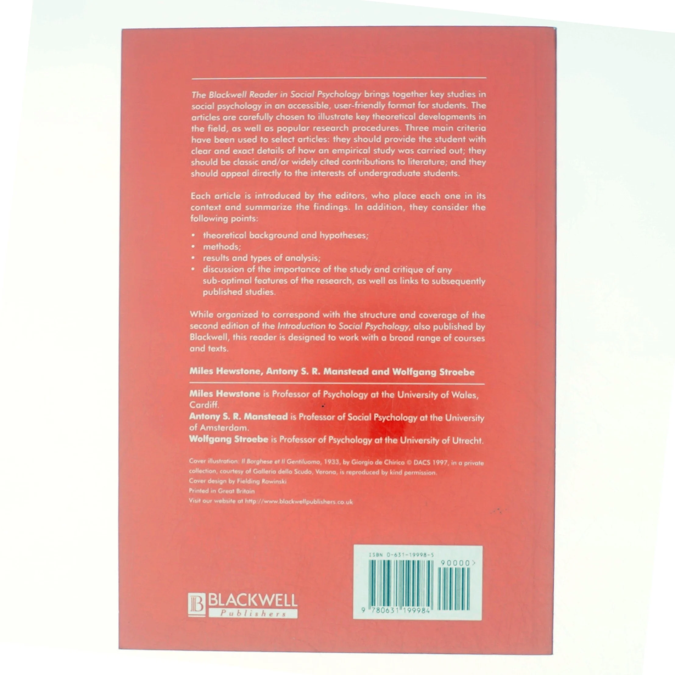 The Blackwell Reader in Social Psychology af Wolfgang Stroebe, Miles Hewstone, Tony Manstead (Bog)