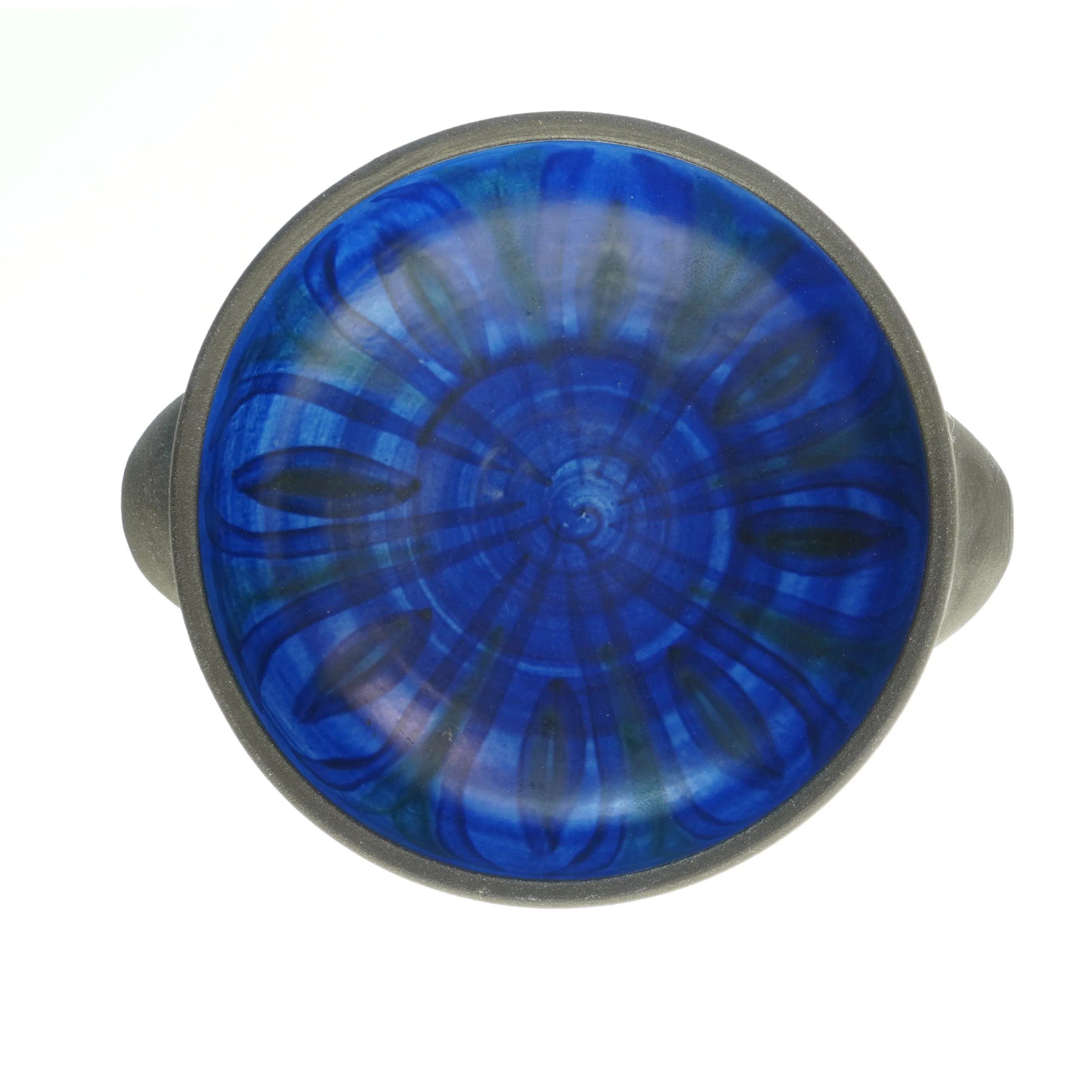 Keramisk skål med blå inderside (str. Ø. 22 cm)